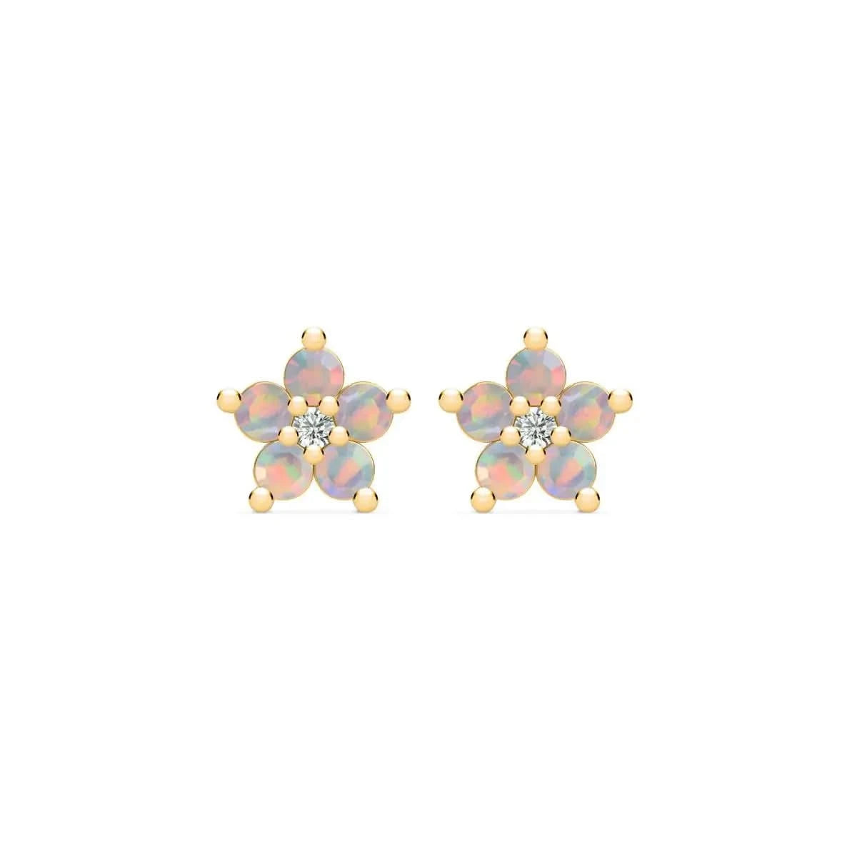 Greenwich Mini Flower Opal & Diamond Earrings in 14k Gold (October)