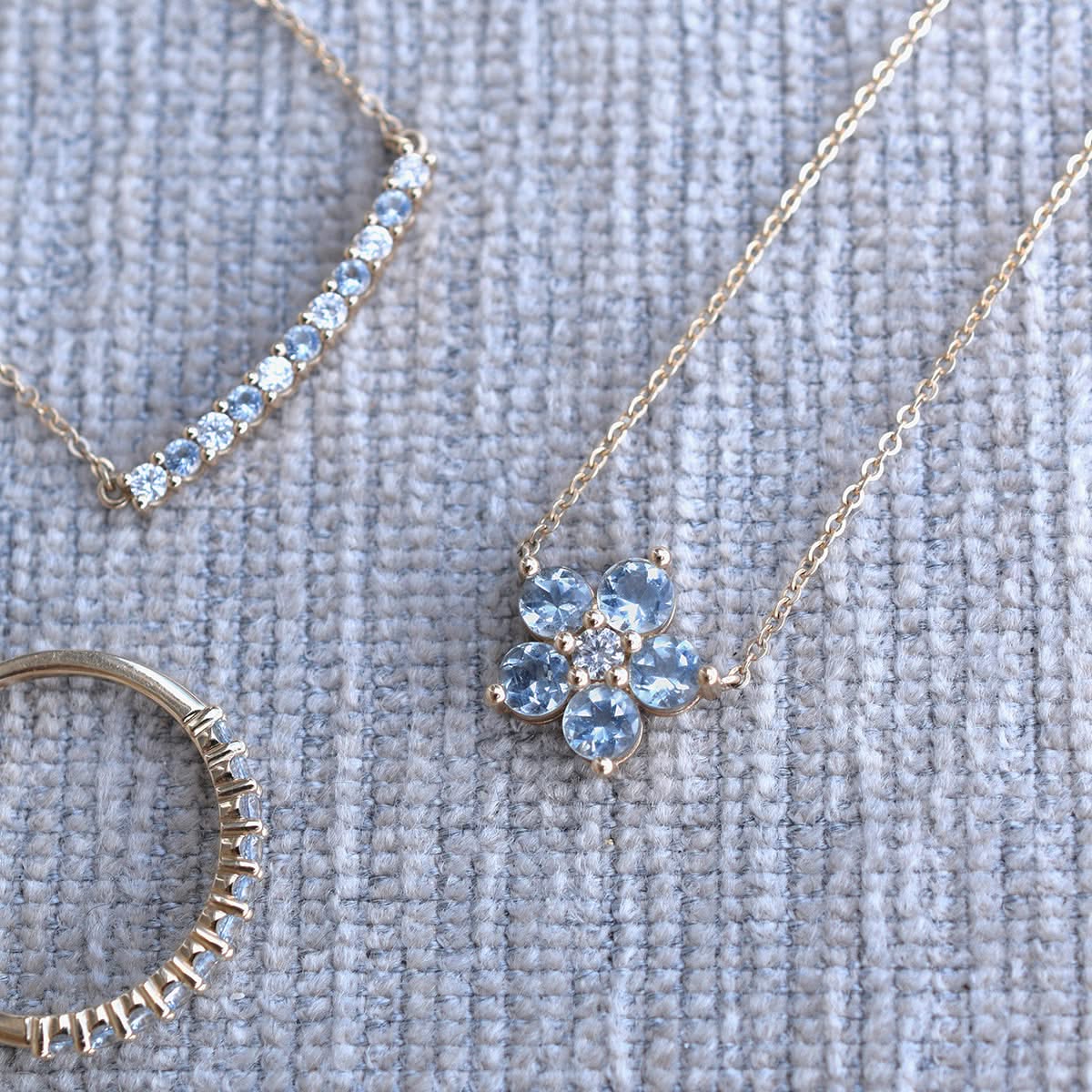 Greenwich Flower Aquamarine & Diamond Necklace in 14k Gold (March)