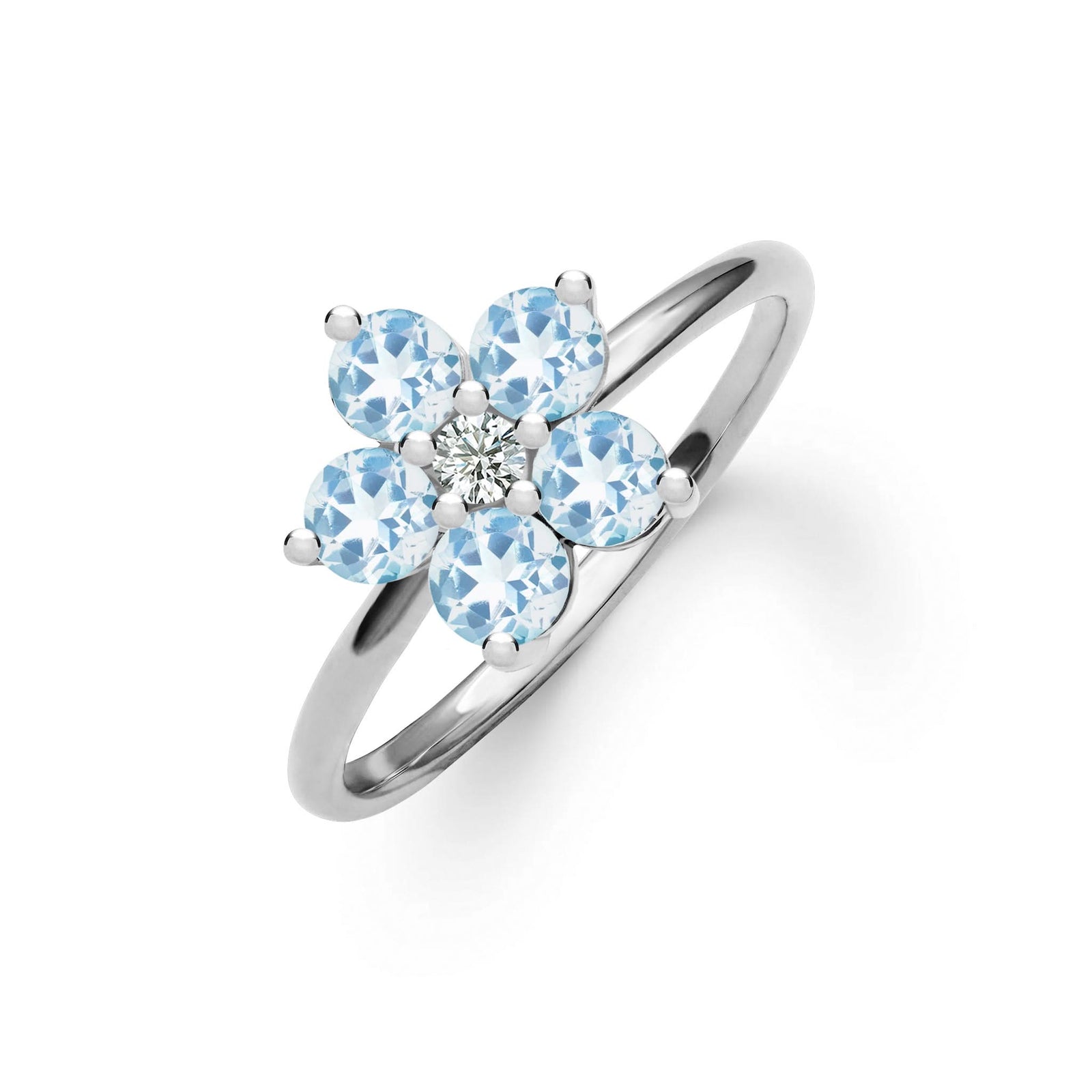 Greenwich Flower Aquamarine & Diamond Ring in 14k Gold (March)