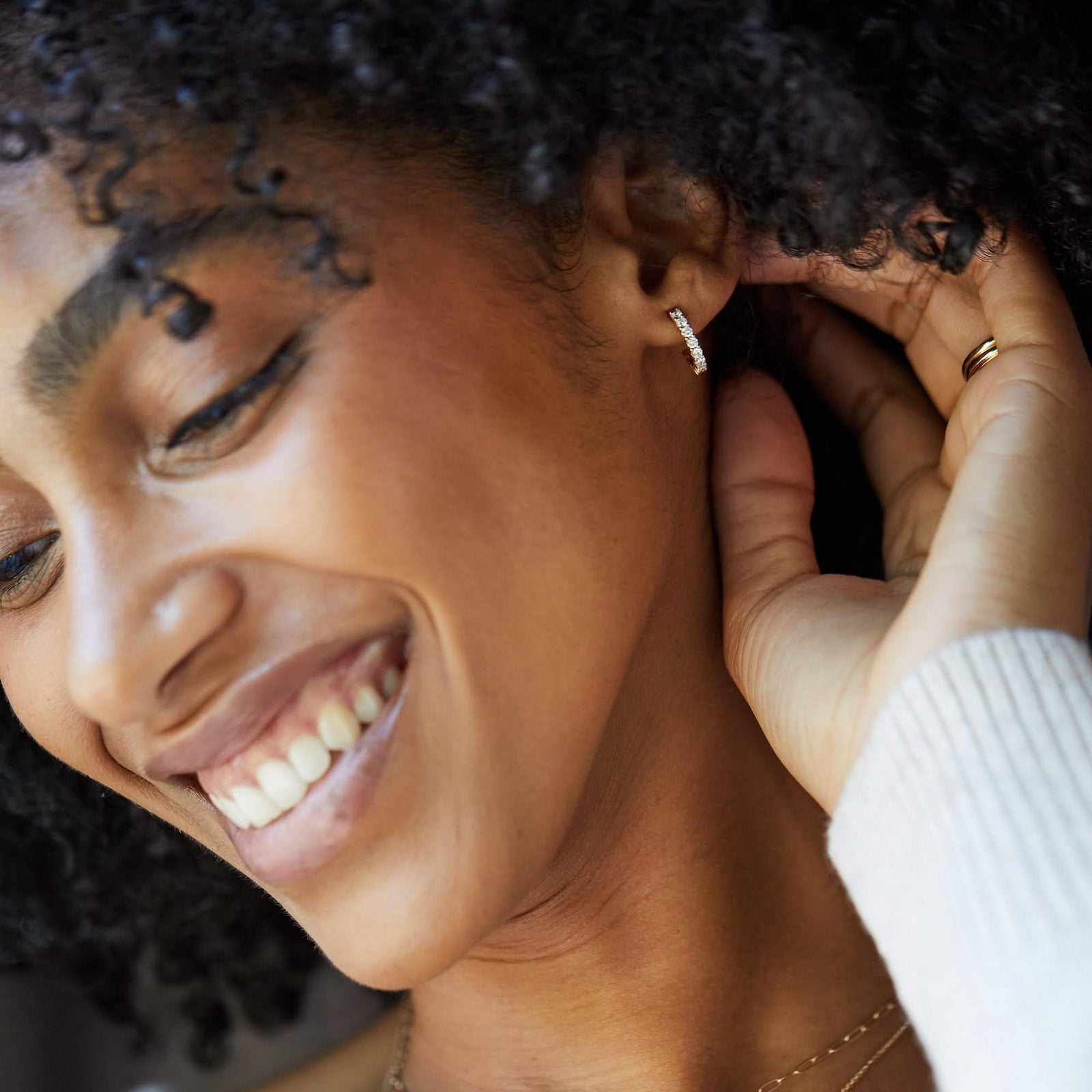 Rosecliff Diamond Huggie Hoop Earrings in 14k Gold (April)