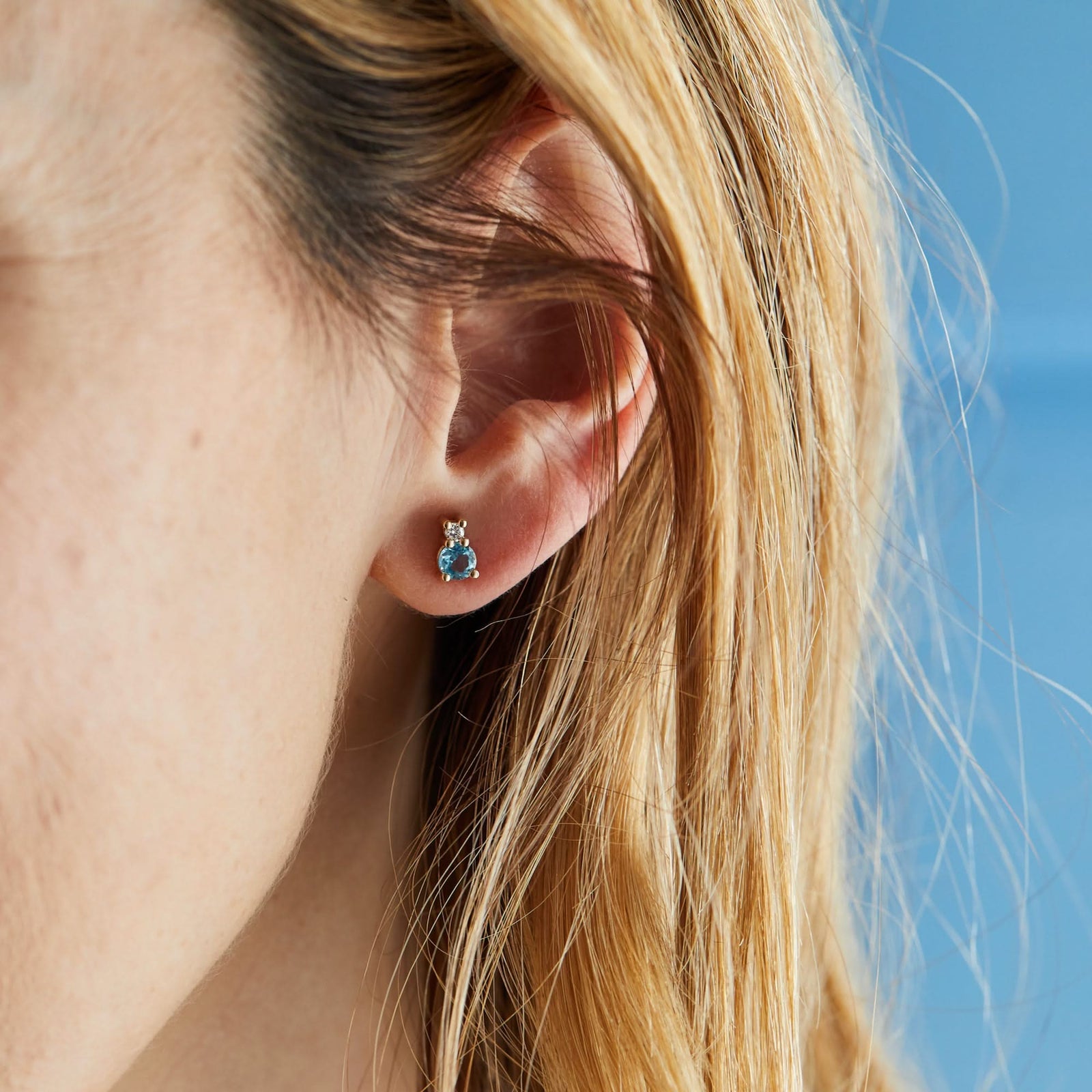 The Vault: Greenwich Solitaire Nantucket Blue Topaz & Diamond Earrings, White Gold