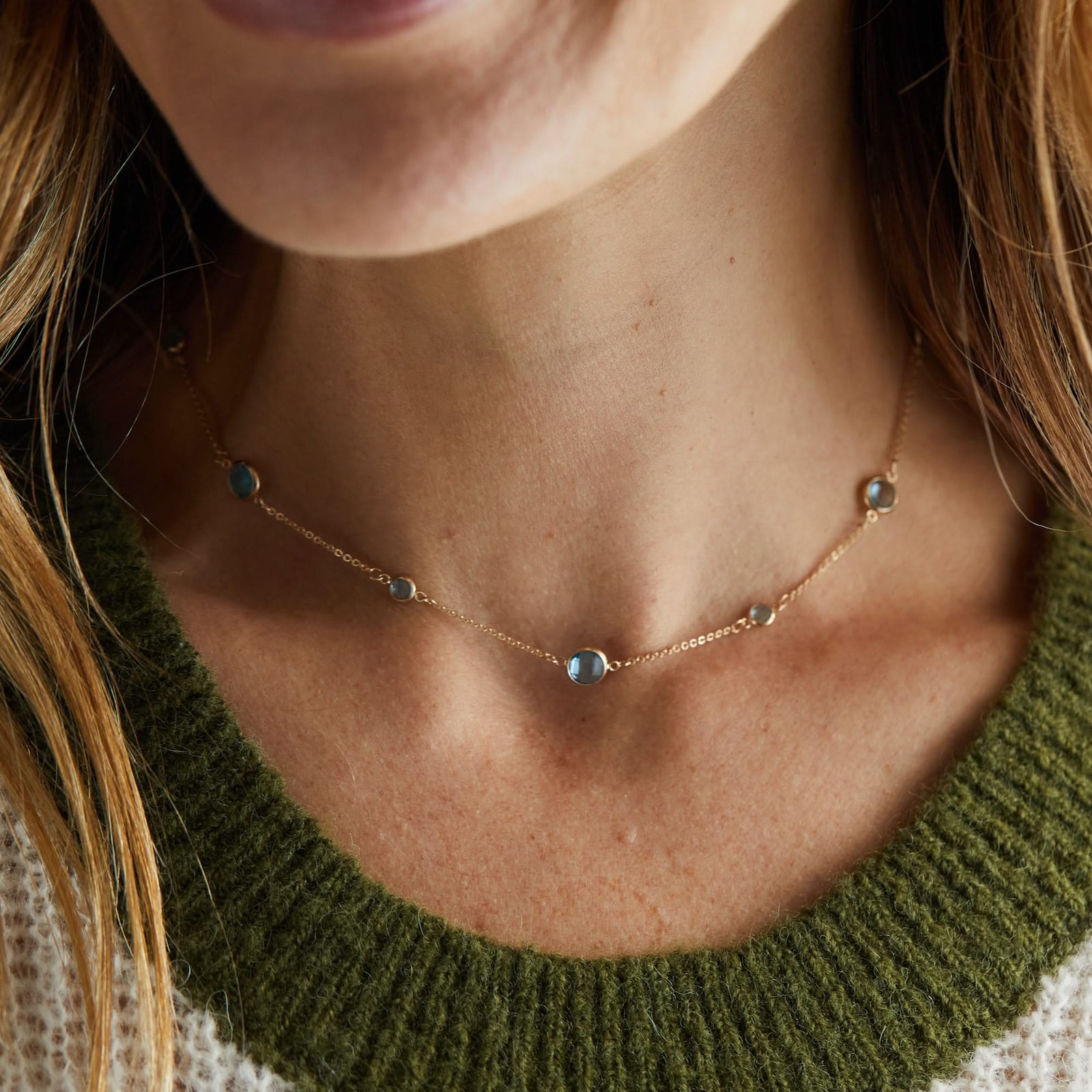 Bayberry Grand & Petite 11 Nantucket Blue Topaz Necklace in 14k Gold (December)