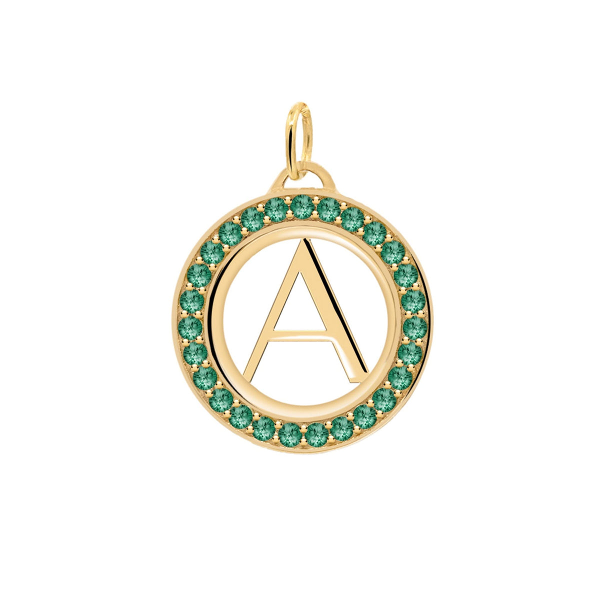 Letter & Emerald Pendant in 14k Gold (May)
