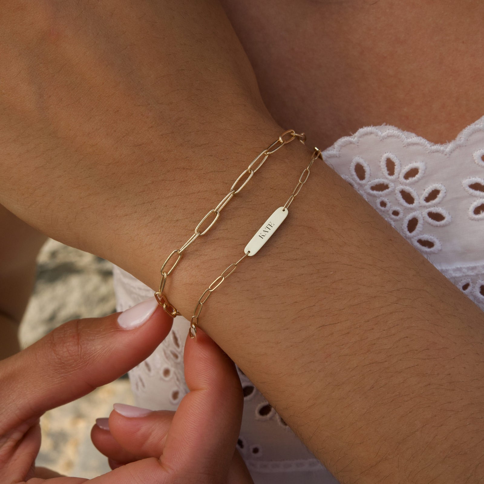 3 Petite Nameplate Bracelet on Adelaide Mini in 14k Gold