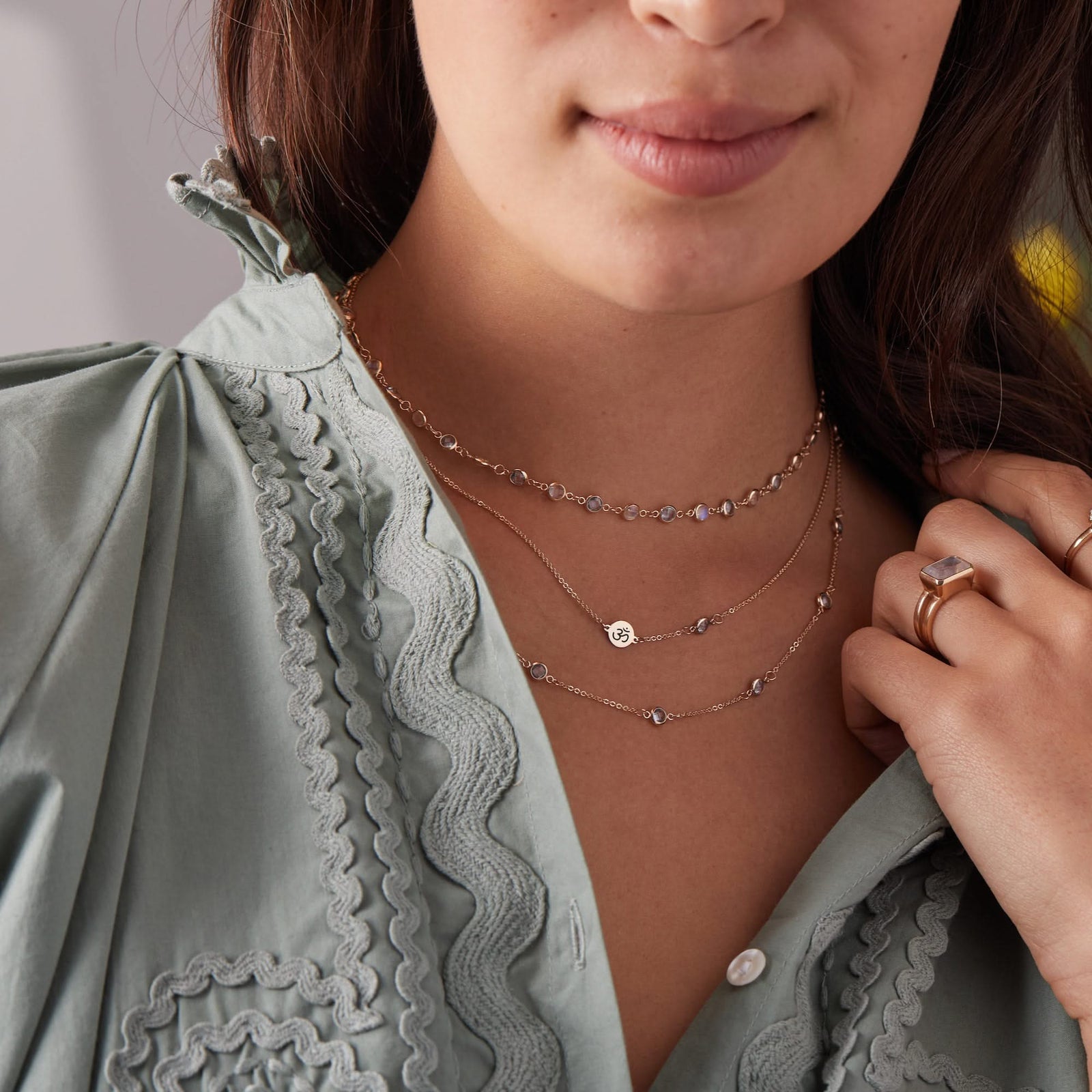 Ohm Disc & Petite 1 Birthstone Necklace in 14k Gold