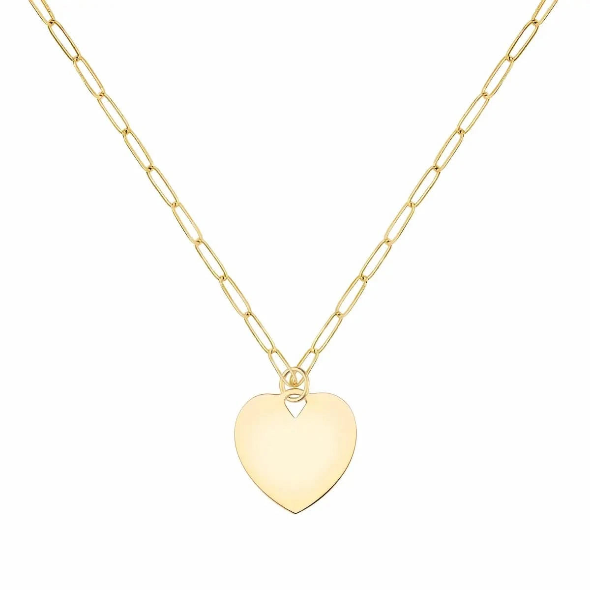 14k yellow gold Adelaide Mini chain necklace featuring one 16 x 15 mm engravable small flat heart pendant - front view