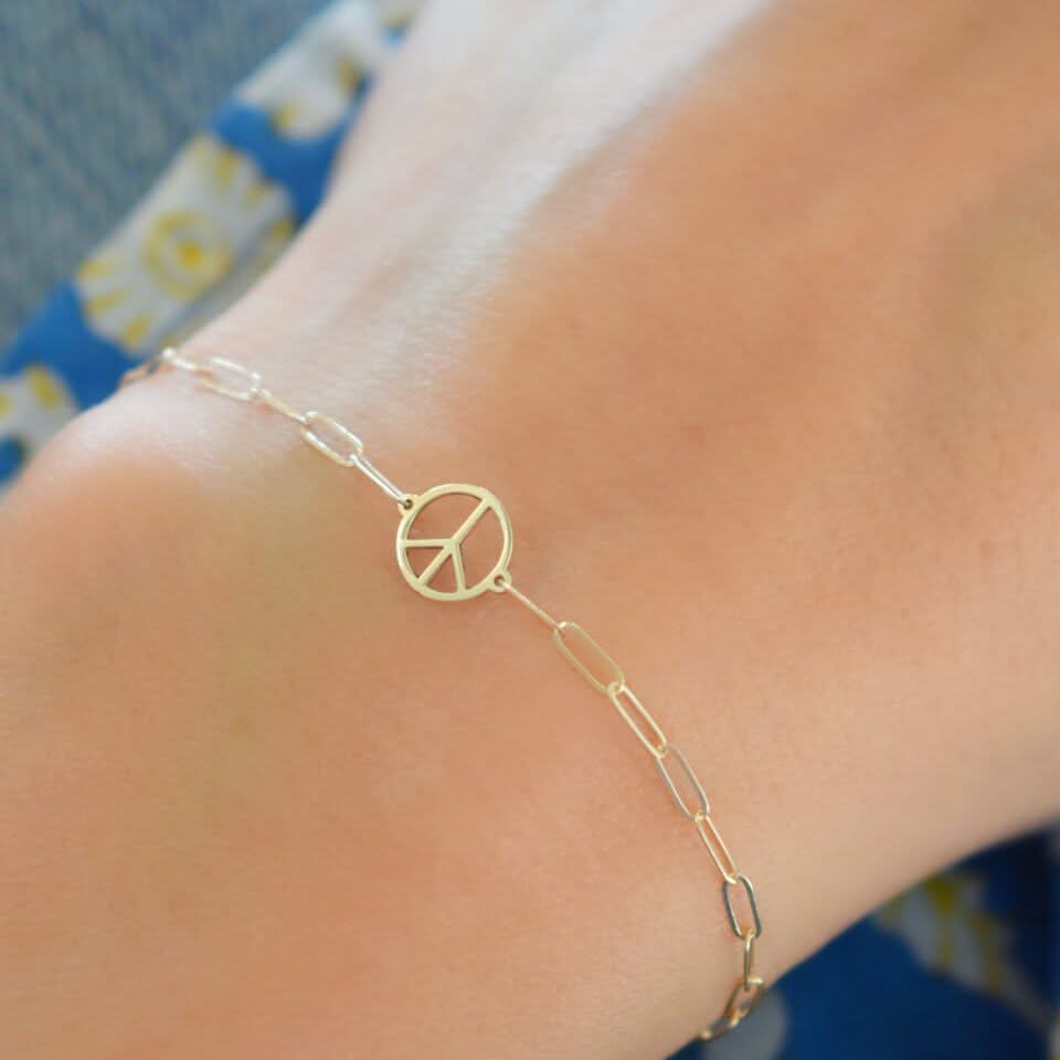Peace Sign Adelaide Mini Bracelet in 14k Gold