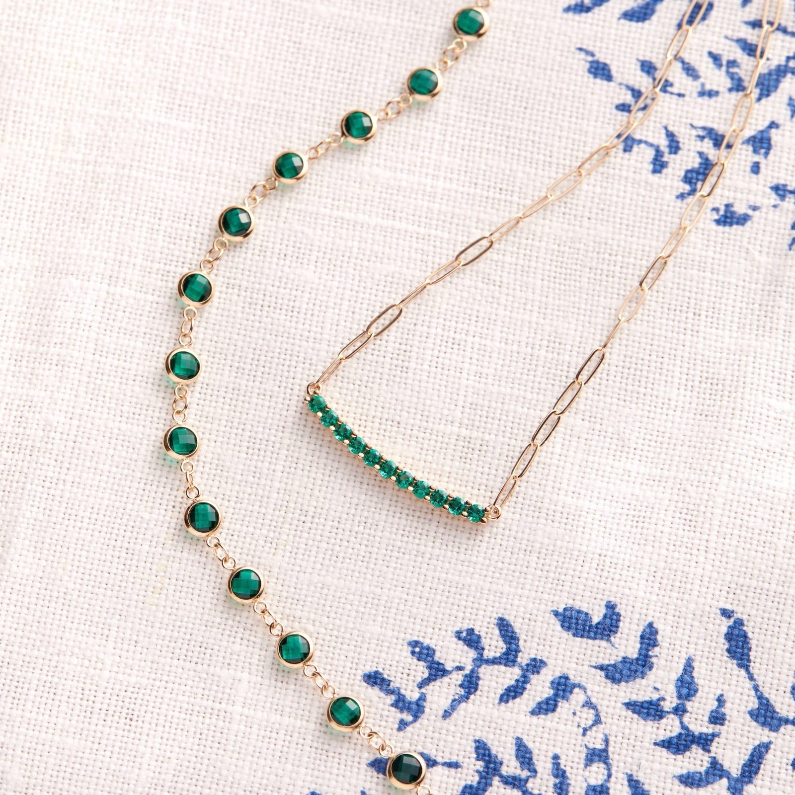 Rosecliff Emerald Bar Adelaide Mini Necklace in 14k Gold (May)