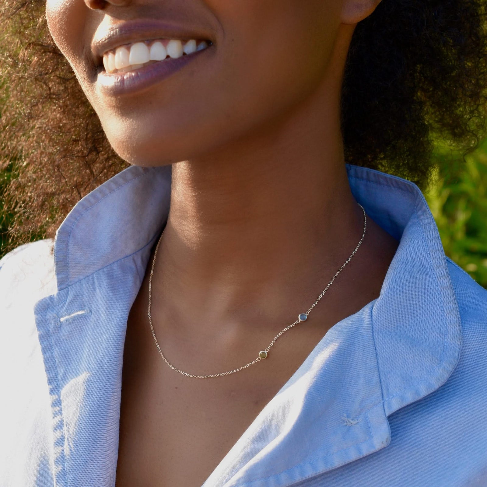 Petite 2 Birthstone Necklace in 14k Gold