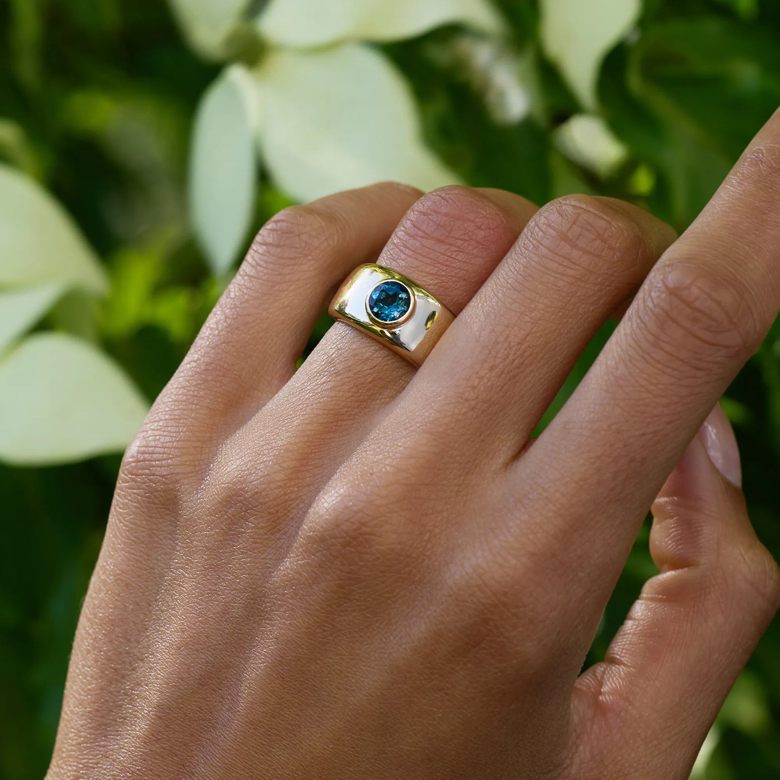 Jamestown Atlantic Blue Topaz Band Ring in 14k Gold (December)
