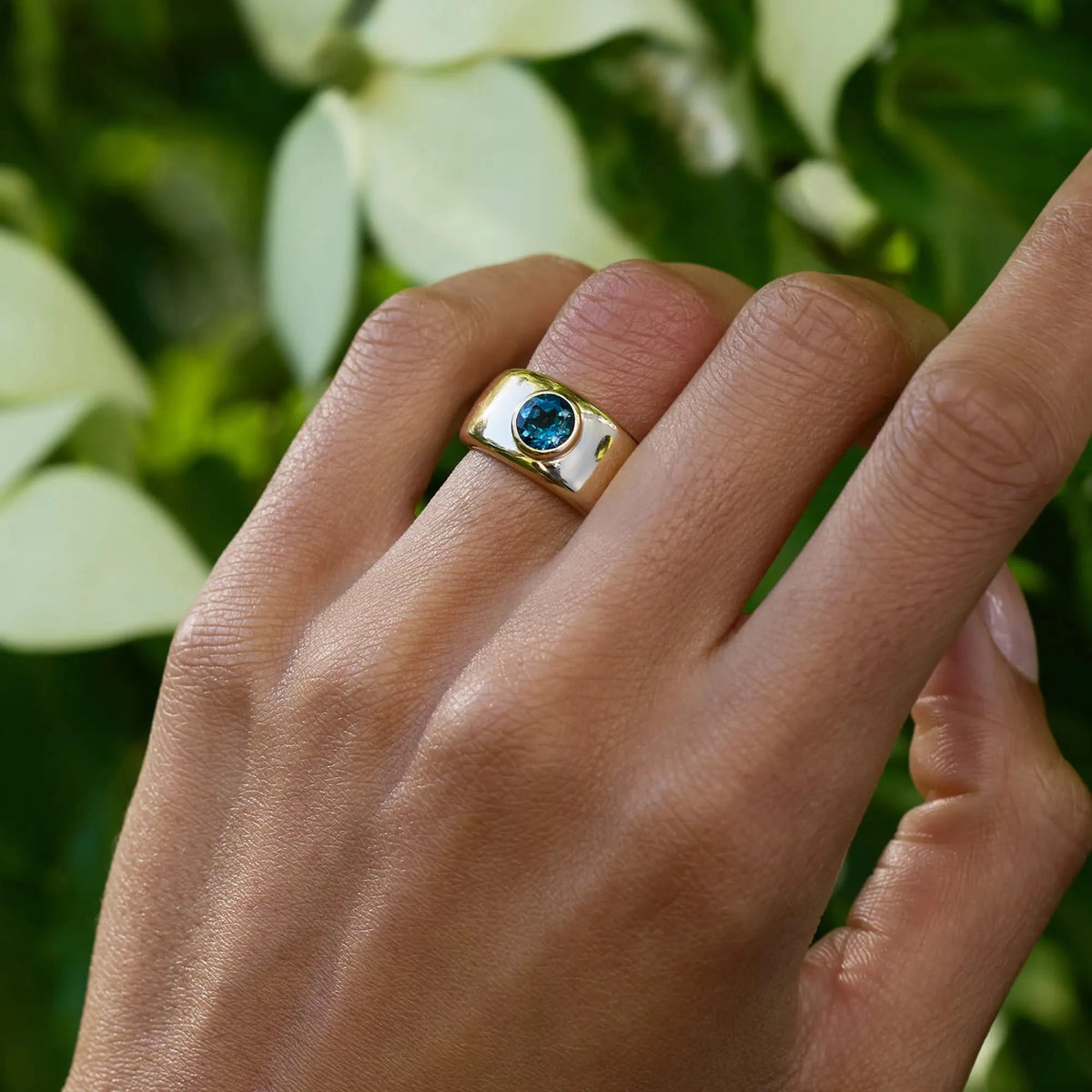 Jamestown Atlantic Blue Topaz Band Ring in 14k Gold (December)