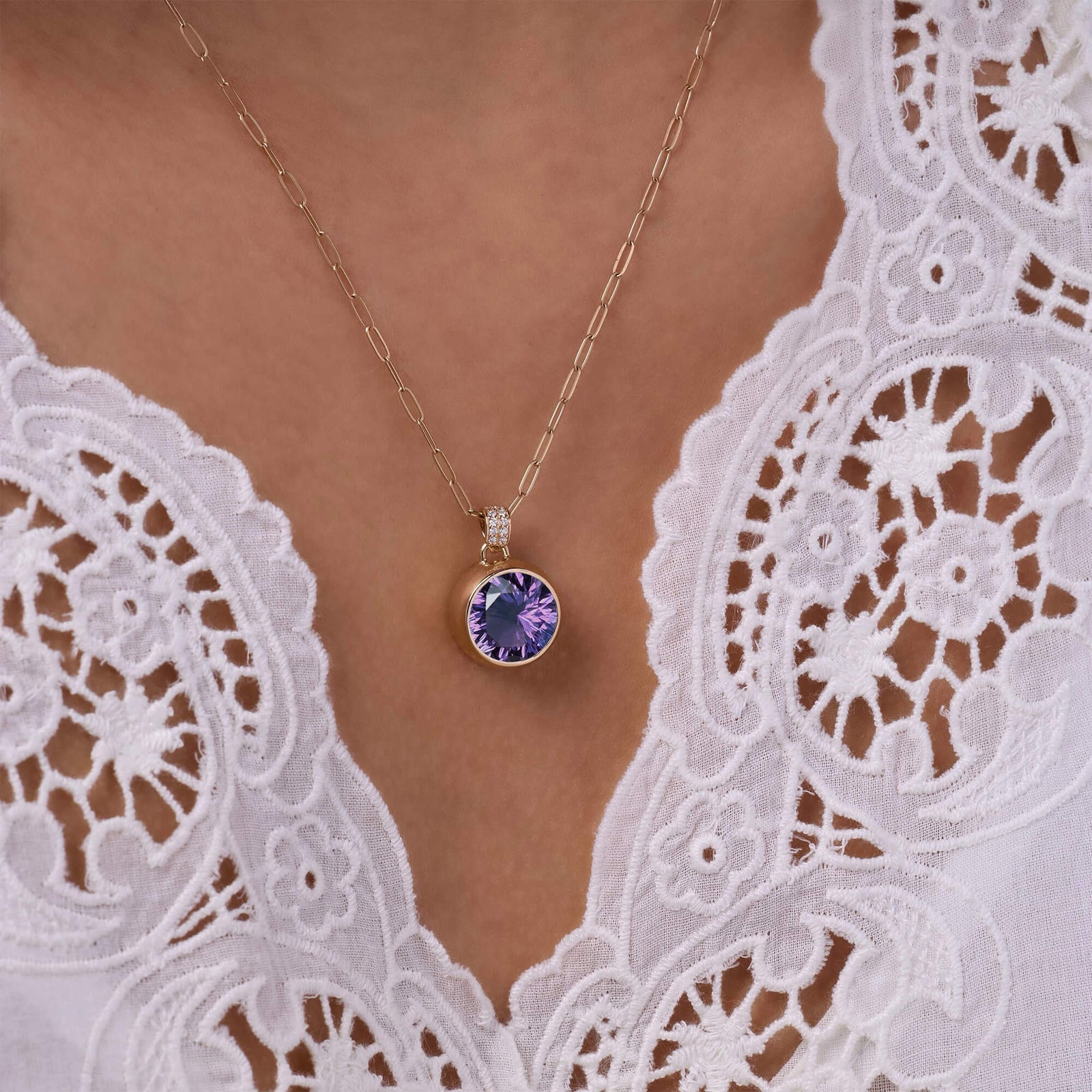 Jamestown Amethyst Pendant with Diamond Bail in 14k Gold (February)