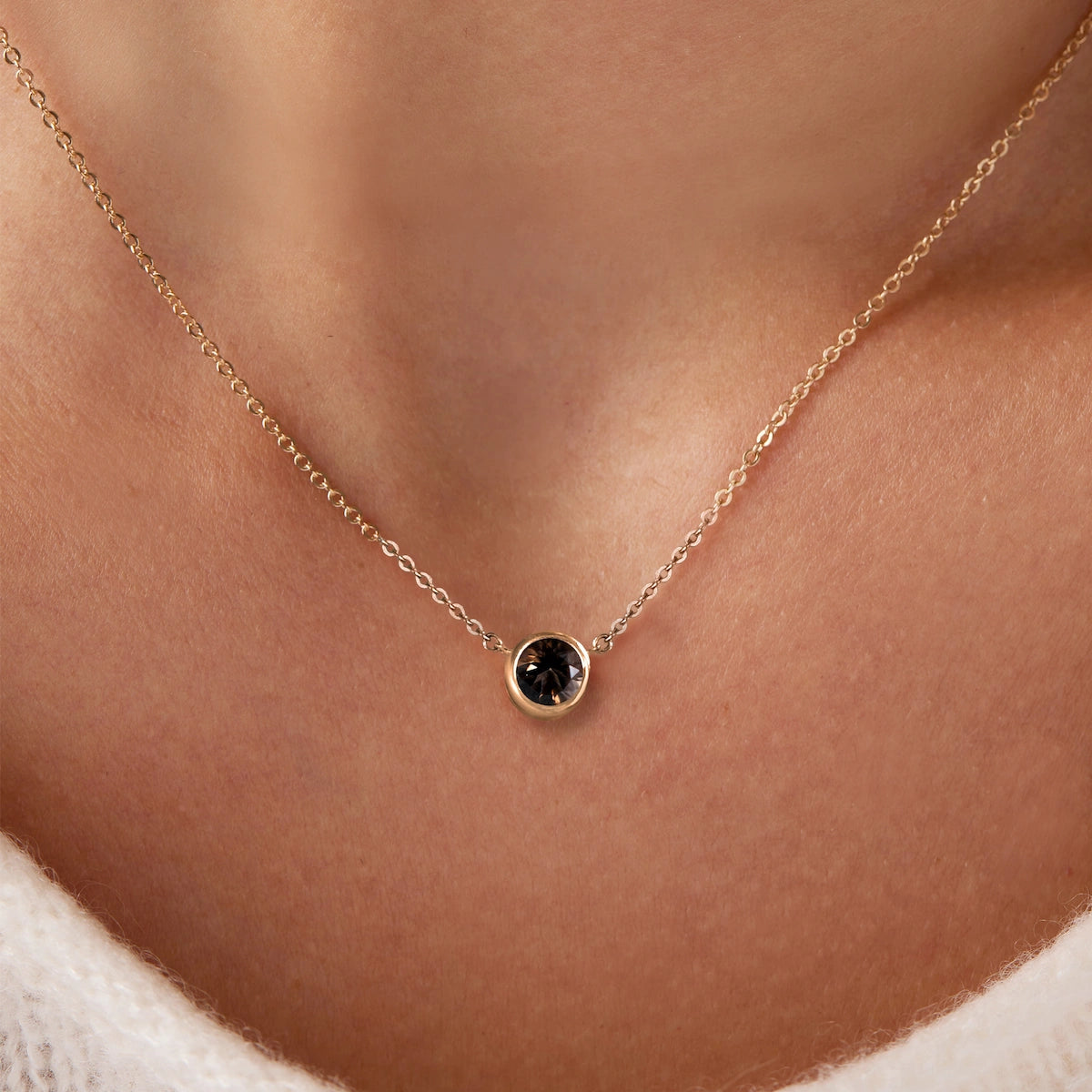 Jamestown Smoky Quartz Solitaire Necklace in 14k Gold (November)