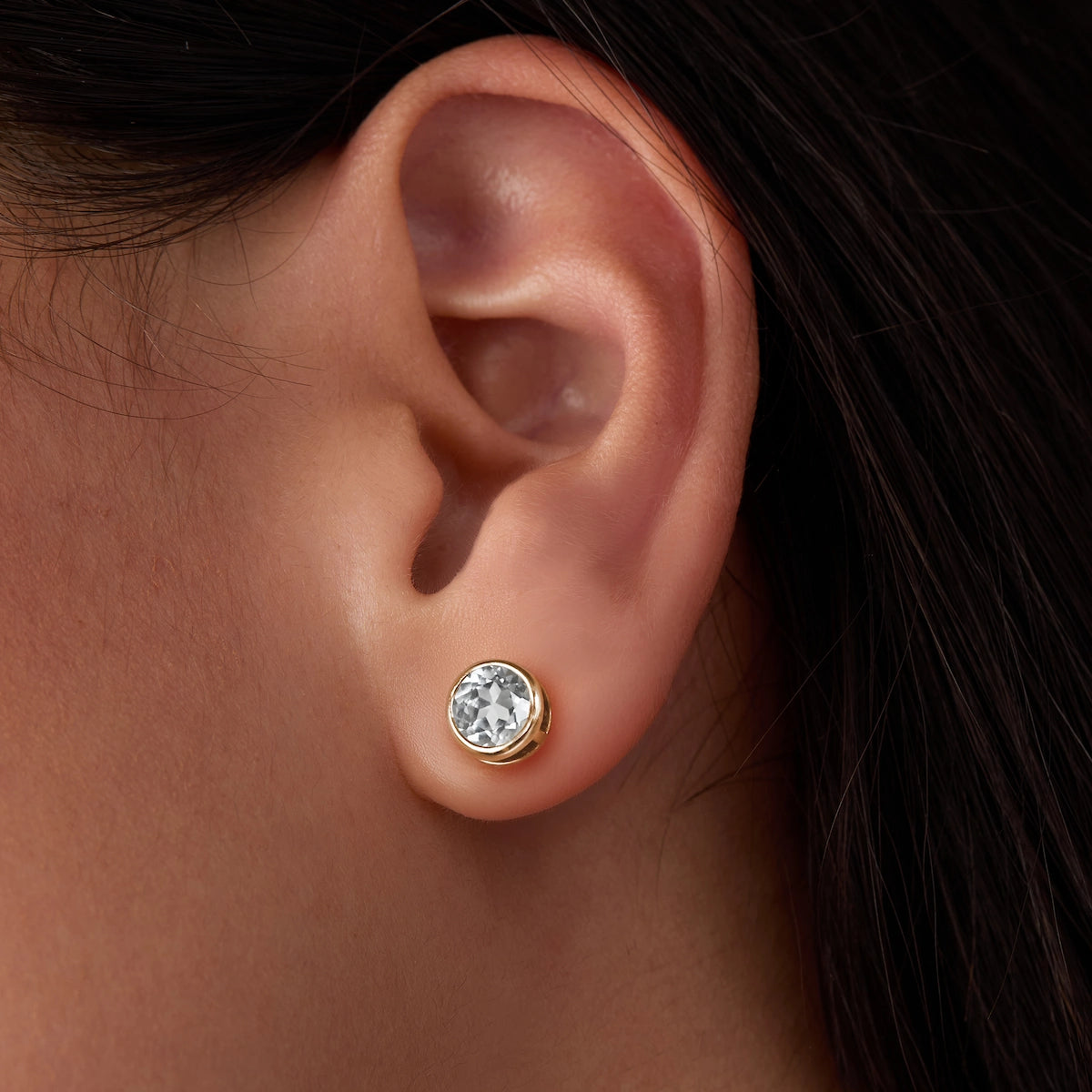 Jamestown White Topaz Stud Earrings in 14k Gold (April)