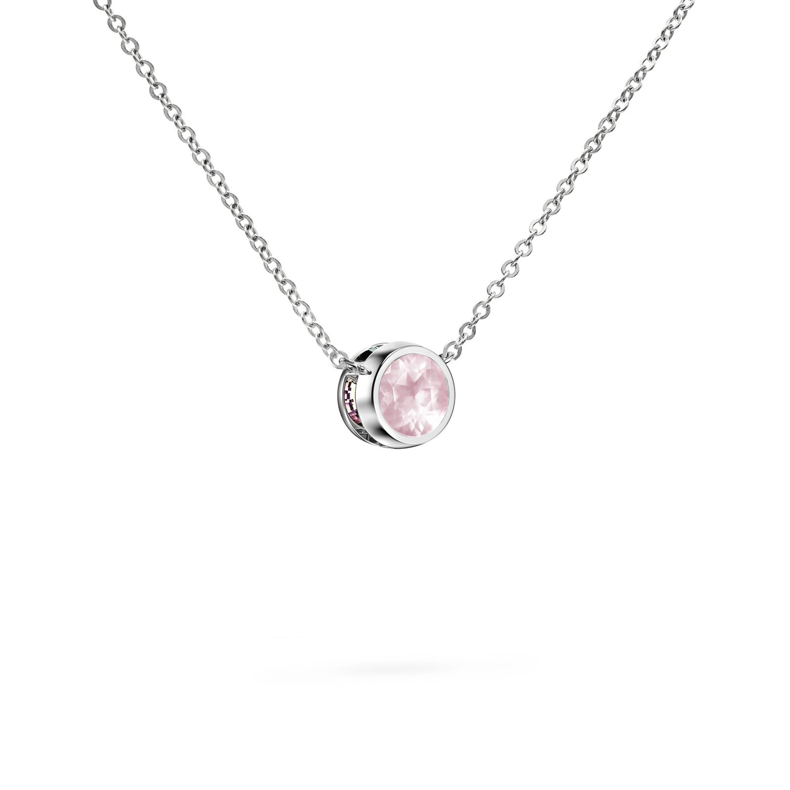 Jamestown Rose Quartz Solitaire Necklace in 14k Gold (October)