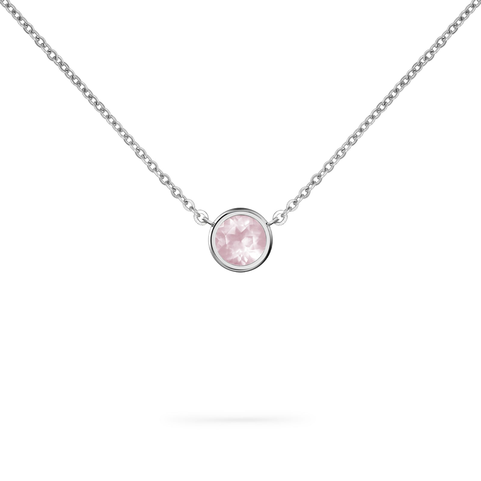 Jamestown Rose Quartz Solitaire Necklace in 14k Gold (October)