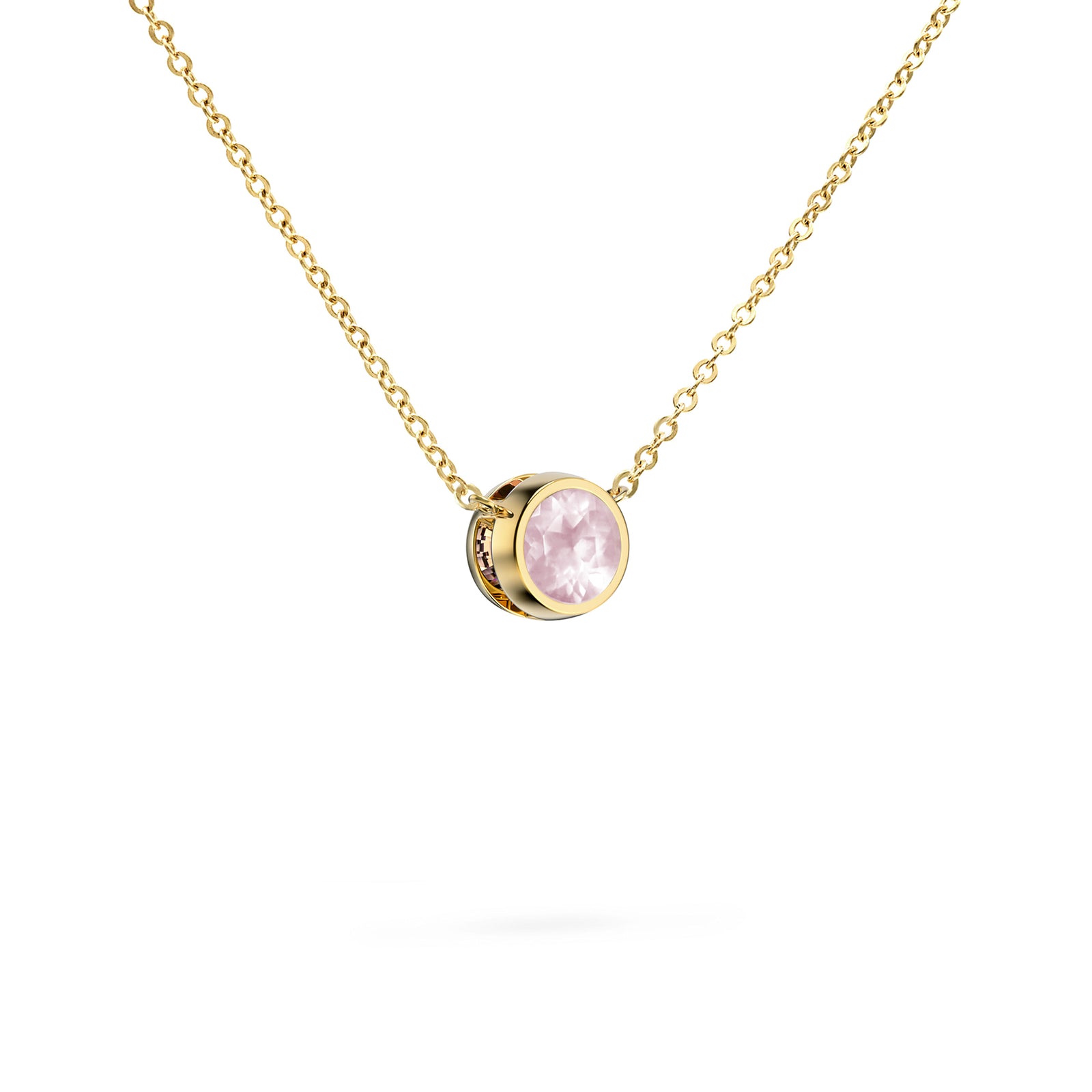 Jamestown Rose Quartz Solitaire Necklace in 14k Gold (October)