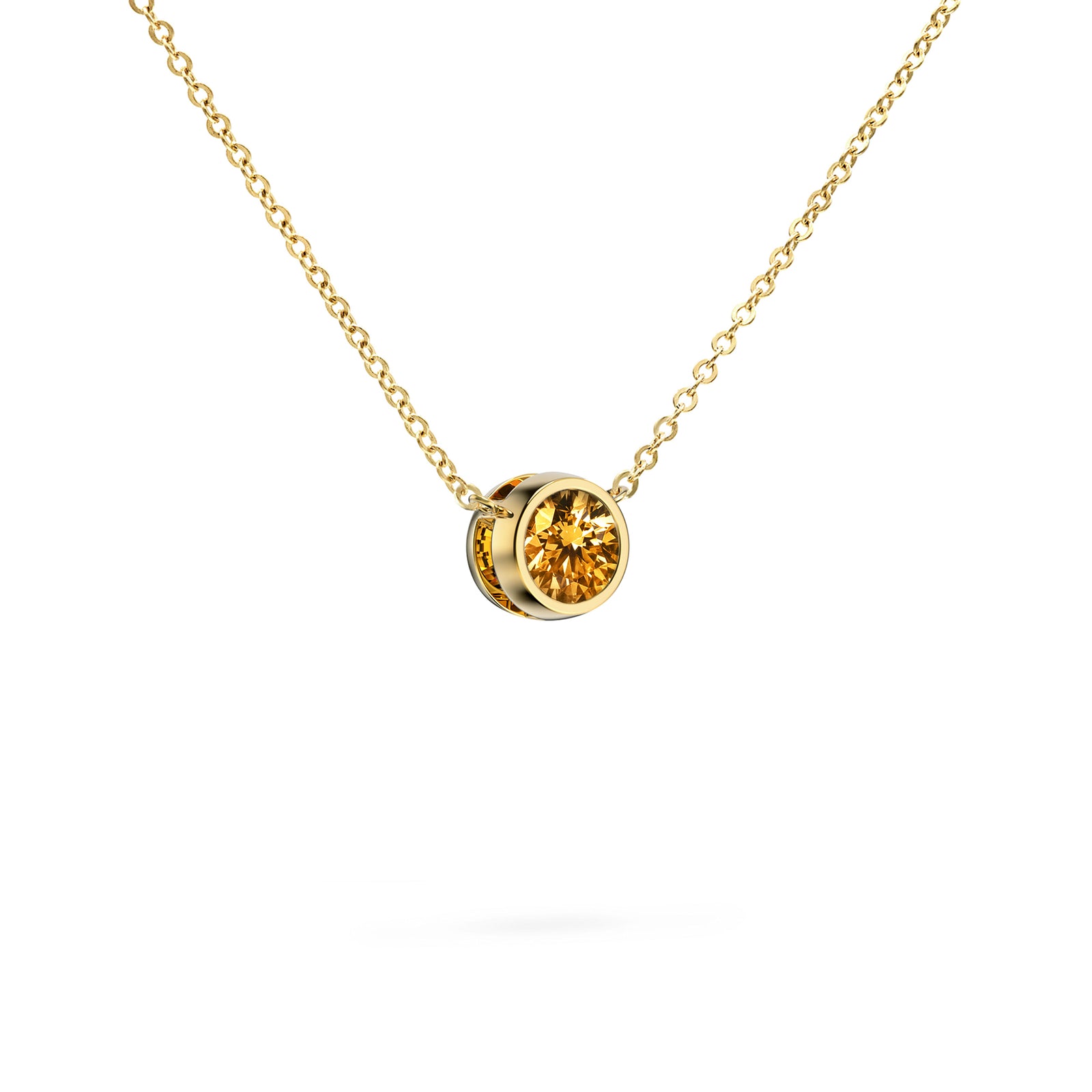 Jamestown Citrine Solitaire Necklace in 14k Gold (November)