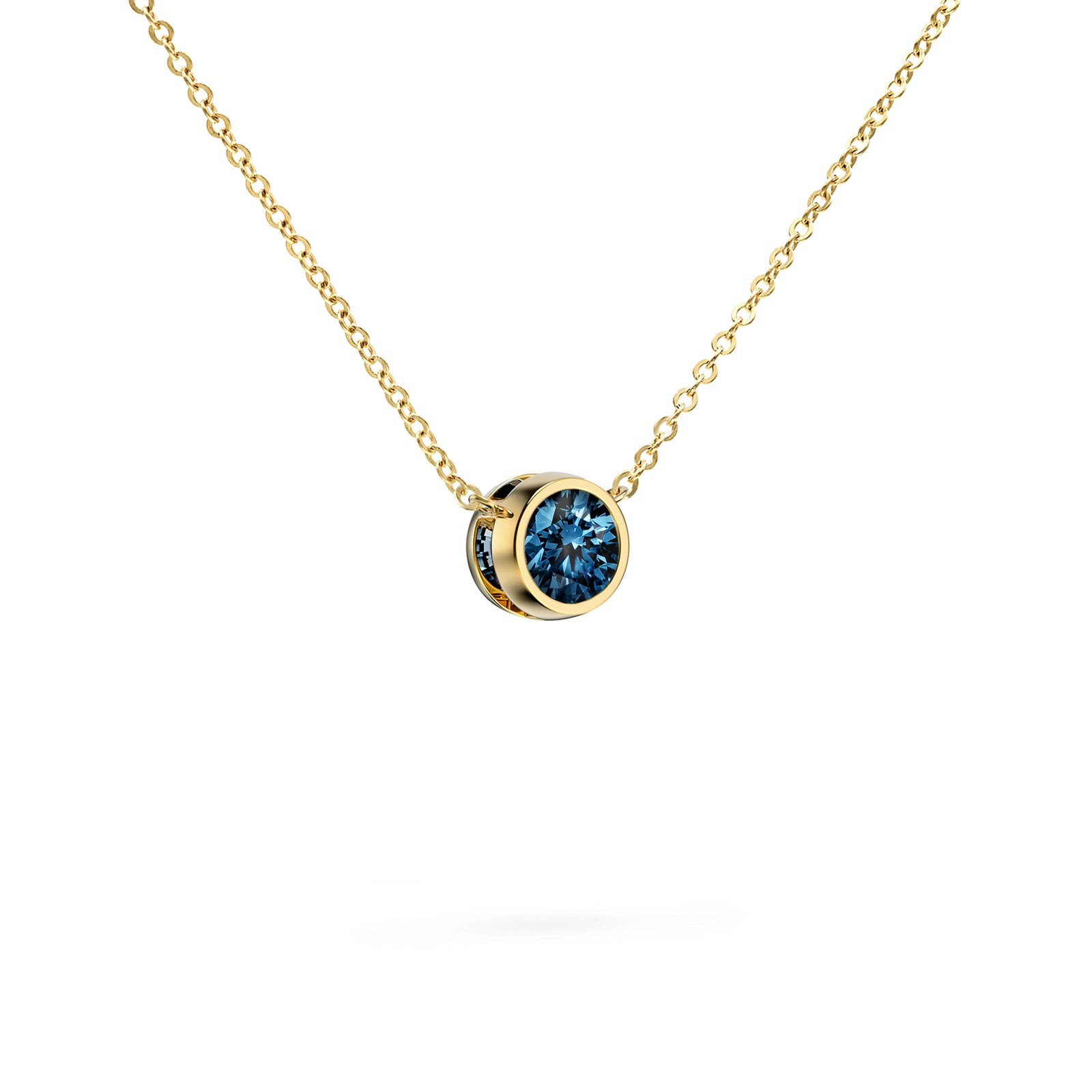 Jamestown Atlantic Blue Topaz Solitaire Necklace in 14k Gold (December)