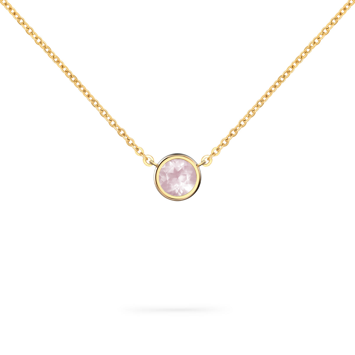 Jamestown Rose Quartz Solitaire Necklace in 14k Gold (October)