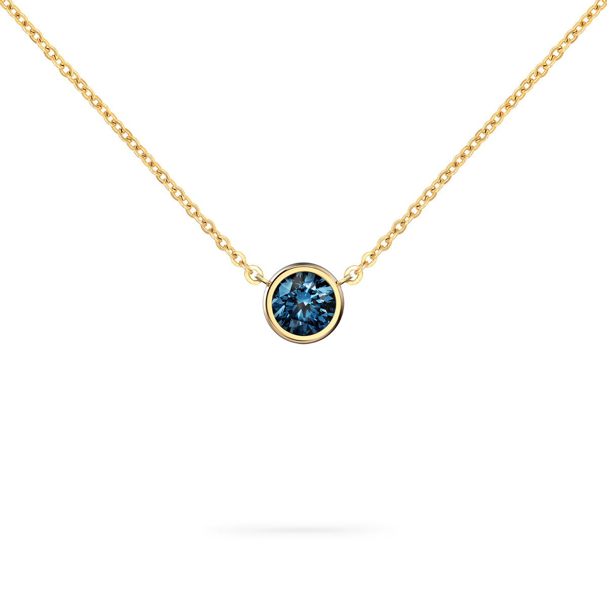 Jamestown Atlantic Blue Topaz Solitaire Necklace in 14k Gold (December)