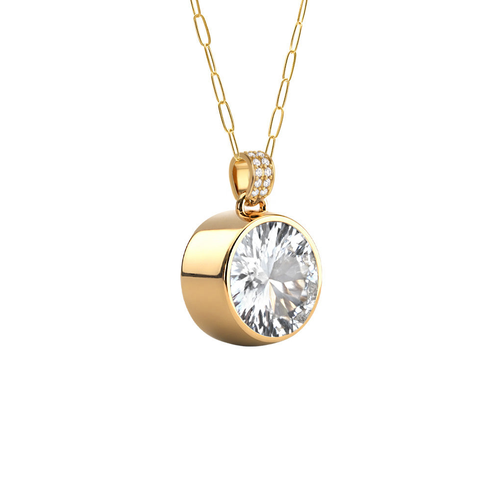 Jamestown White Topaz Pendant with Diamond Bail in 14k Gold (April)