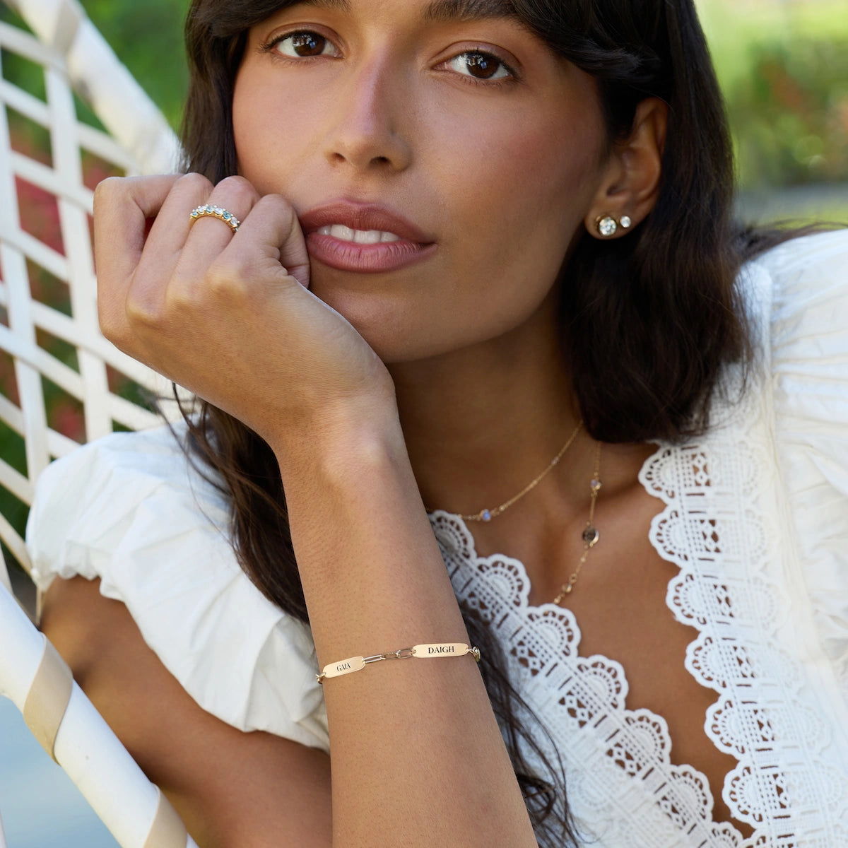 Large 4 Nameplate Bracelet on Adelaide in 14k Gold