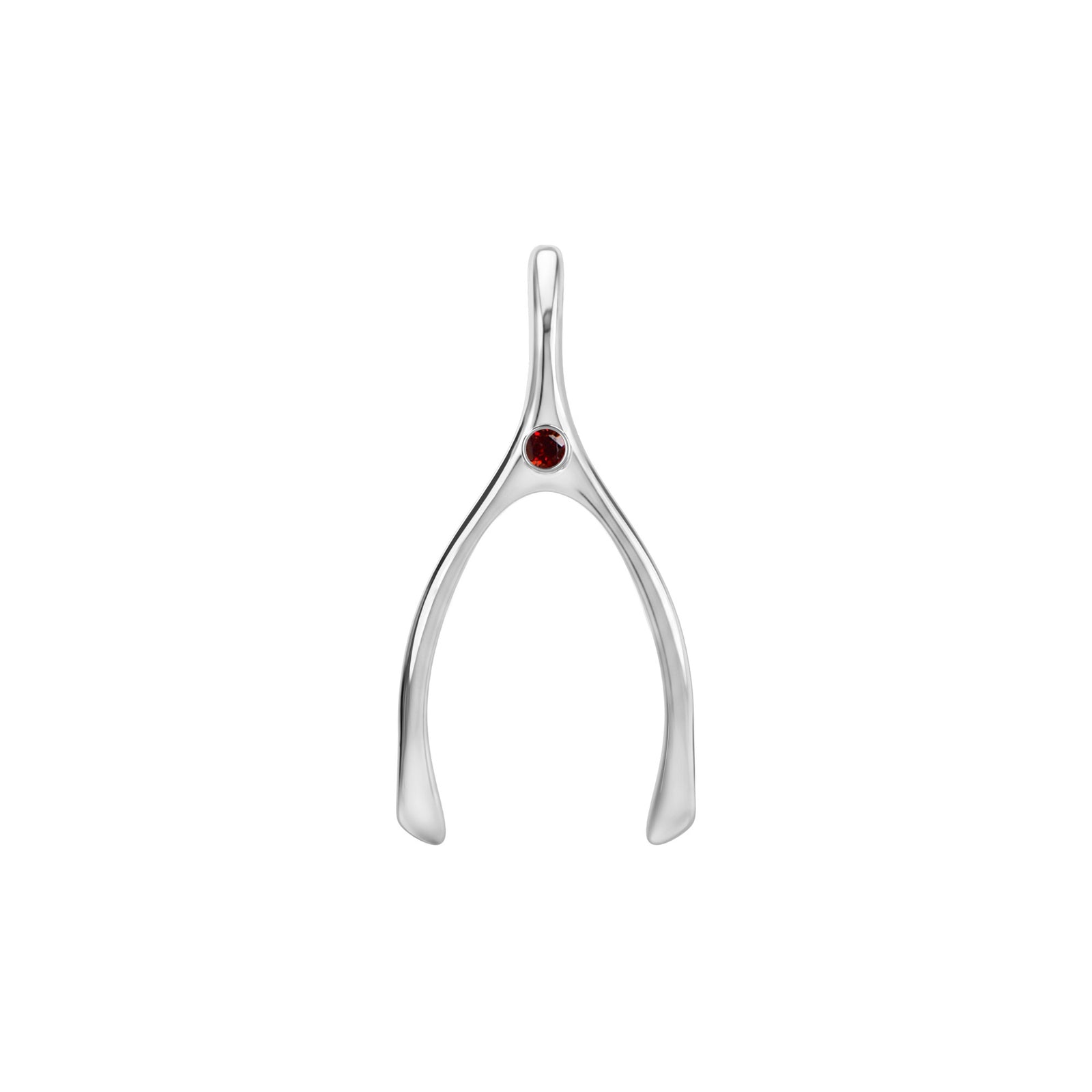 Large Garnet Wishbone Pendant in Solid 14k Gold (January)