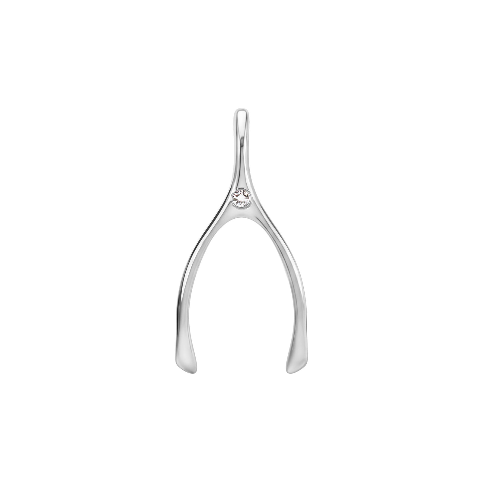 Large Diamond Wishbone Pendant in Solid 14k Gold (April)