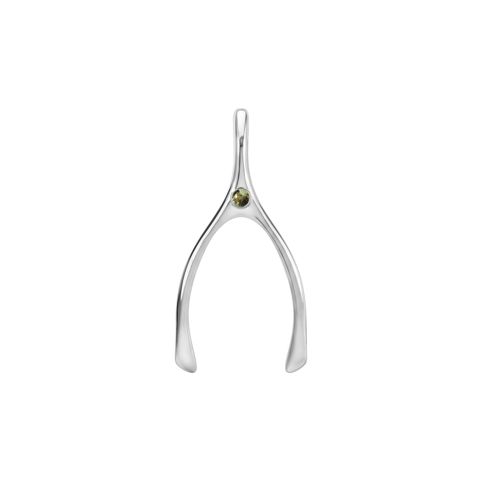 Large Peridot Wishbone Pendant in Solid 14k Gold (August)