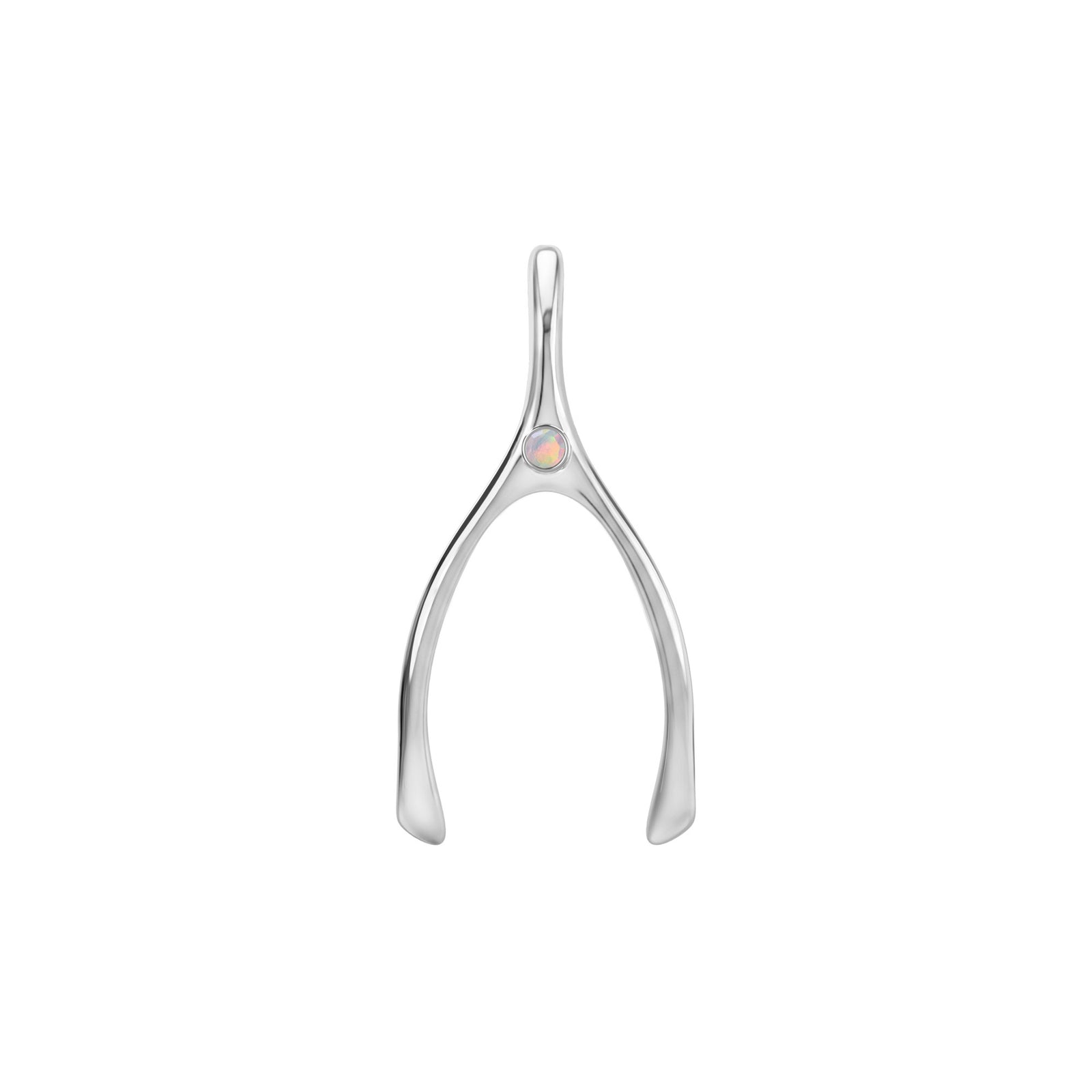 Large Opal Wishbone Pendant in Solid 14k Gold (October)