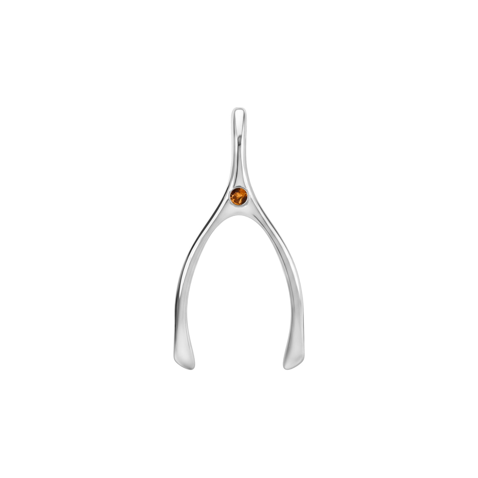 Large Citrine Wishbone Pendant in Solid 14k Gold (November)