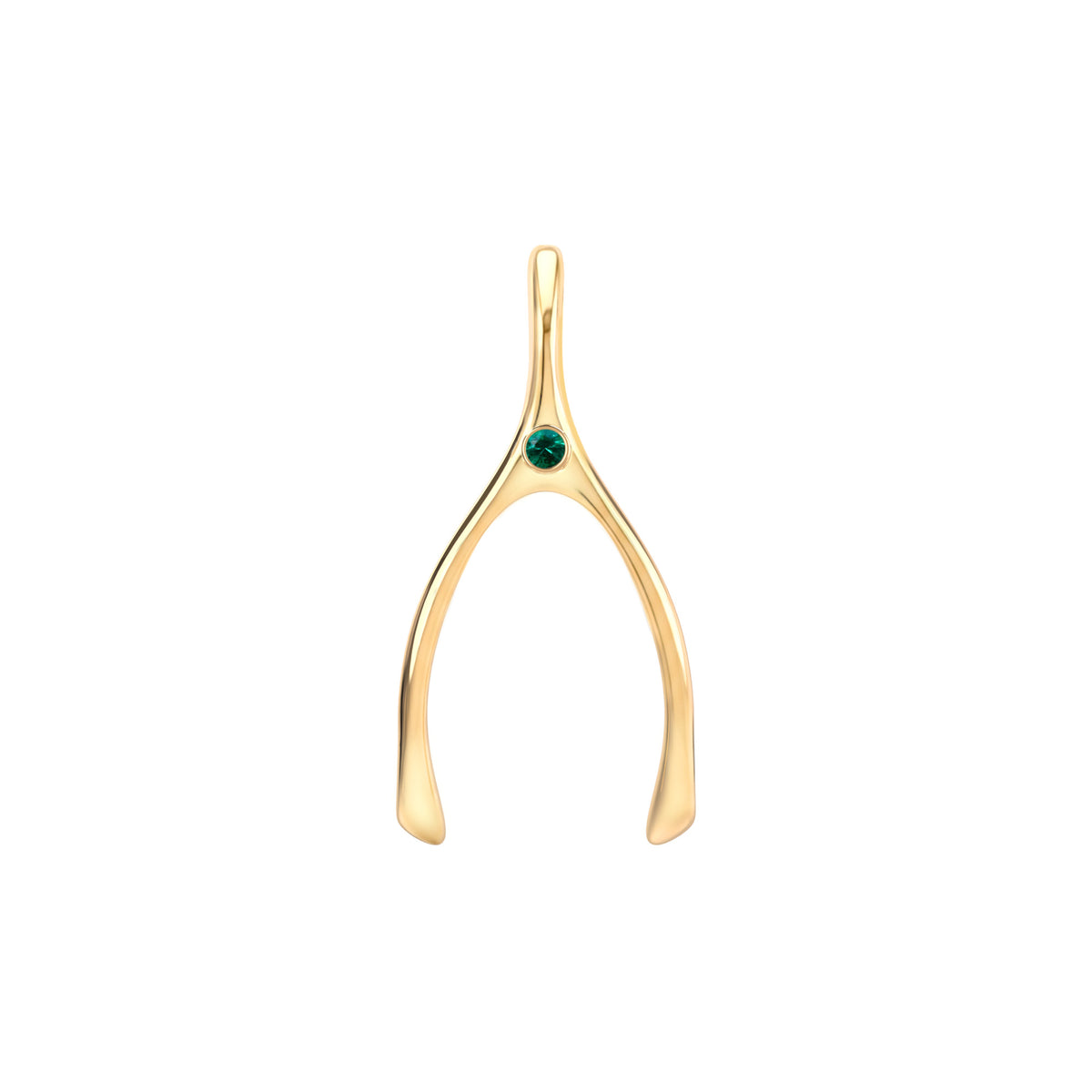 Large Emerald Wishbone Pendant in Solid 14k Gold (May)