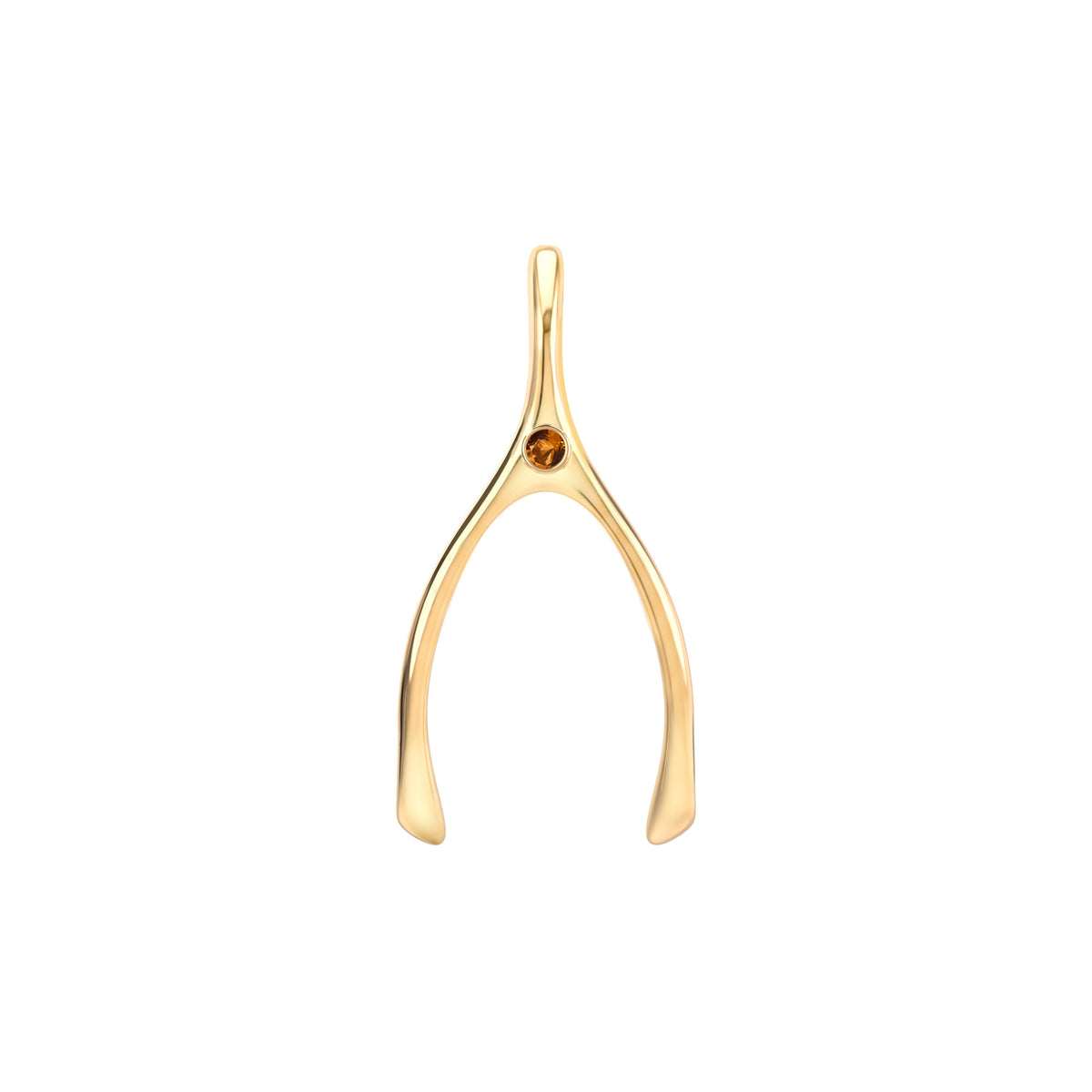Large Citrine Wishbone Pendant in Solid 14k Gold (November)