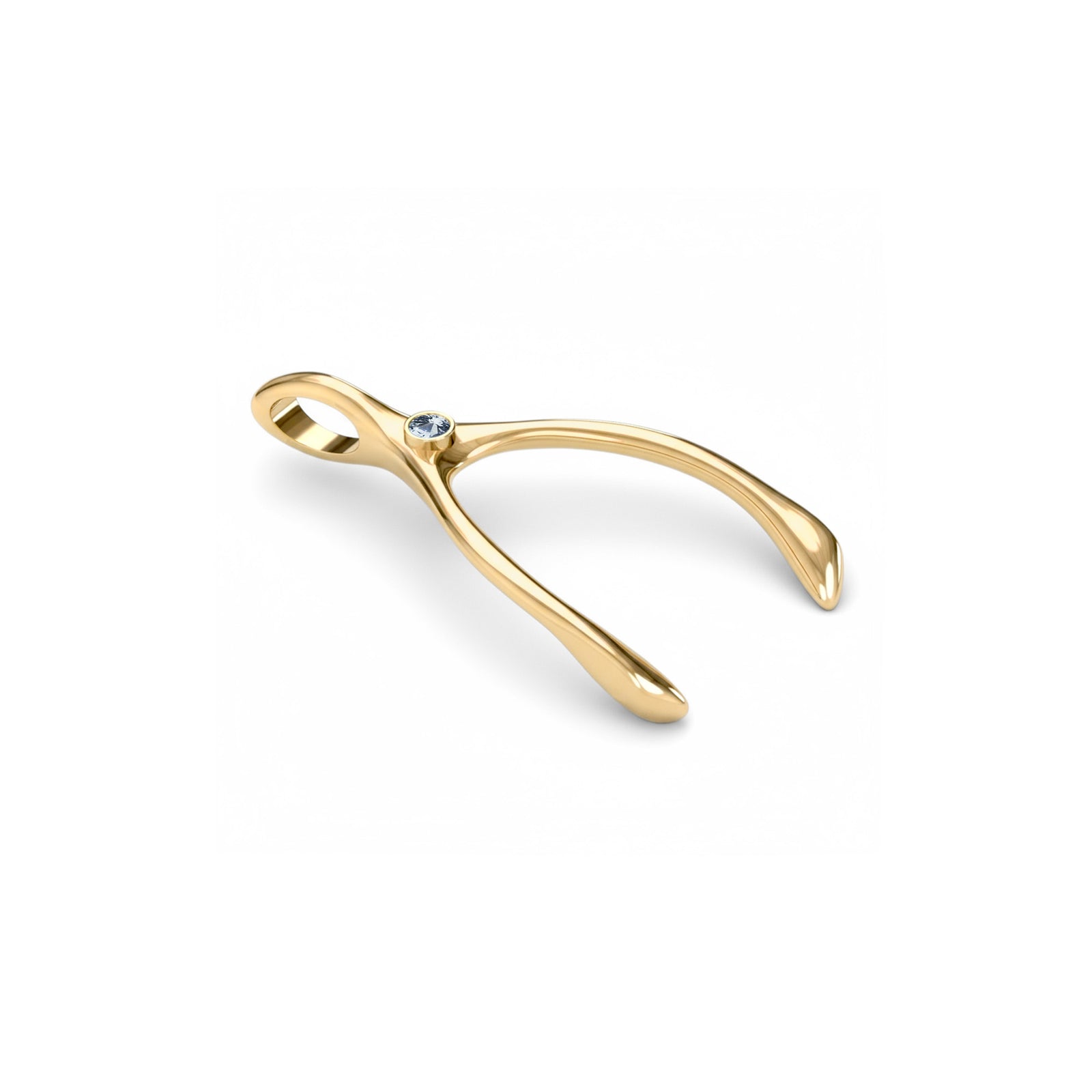 Large Aquamarine Wishbone Pendant in Solid 14k Gold (March)