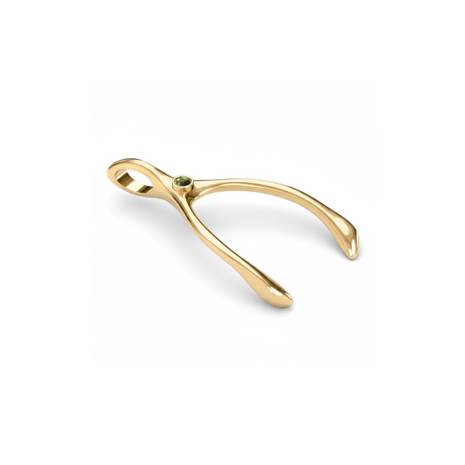 Large Peridot Wishbone Pendant in Solid 14k Gold (August)