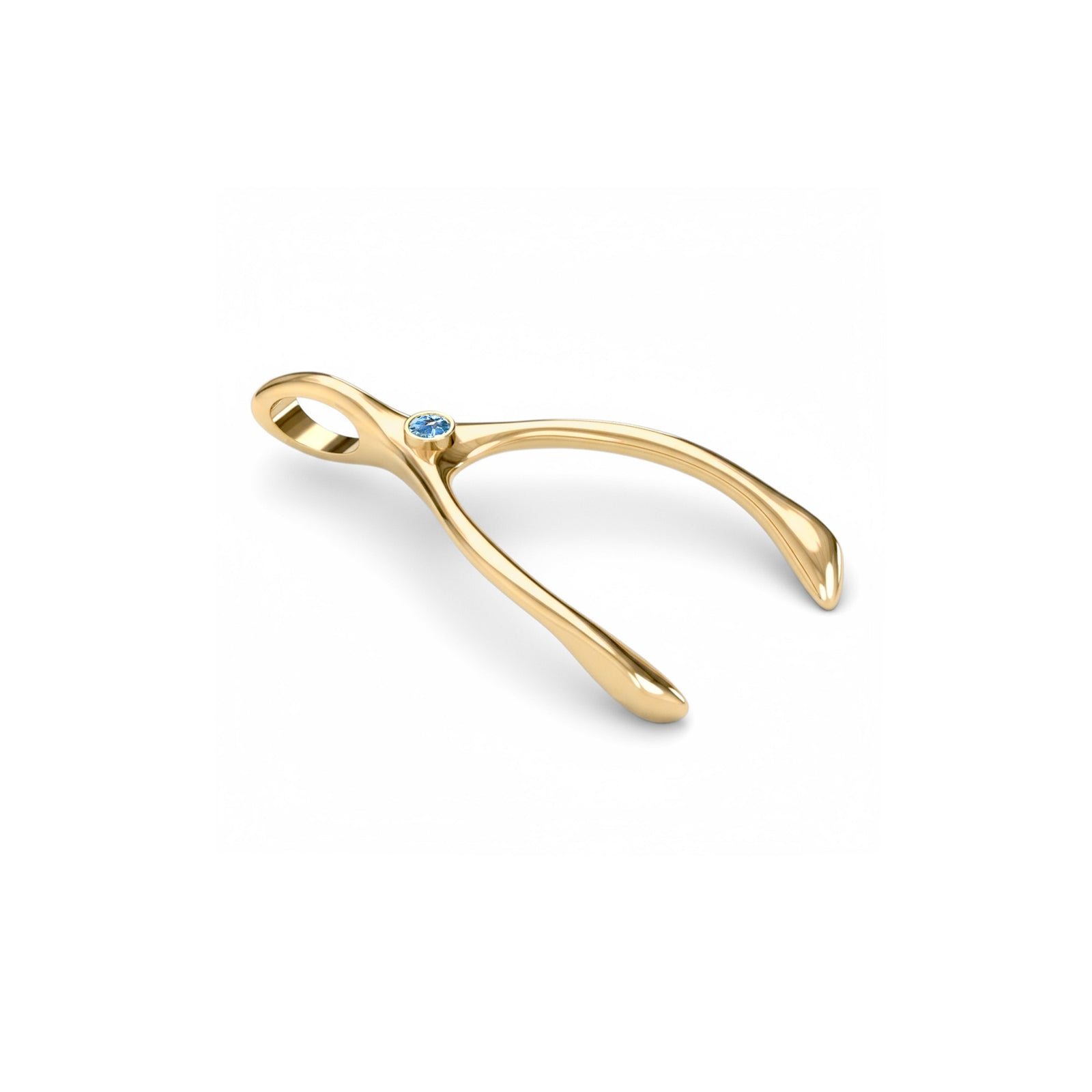 Large Nantucket Blue Topaz Wishbone Pendant in Solid 14k Gold (December)