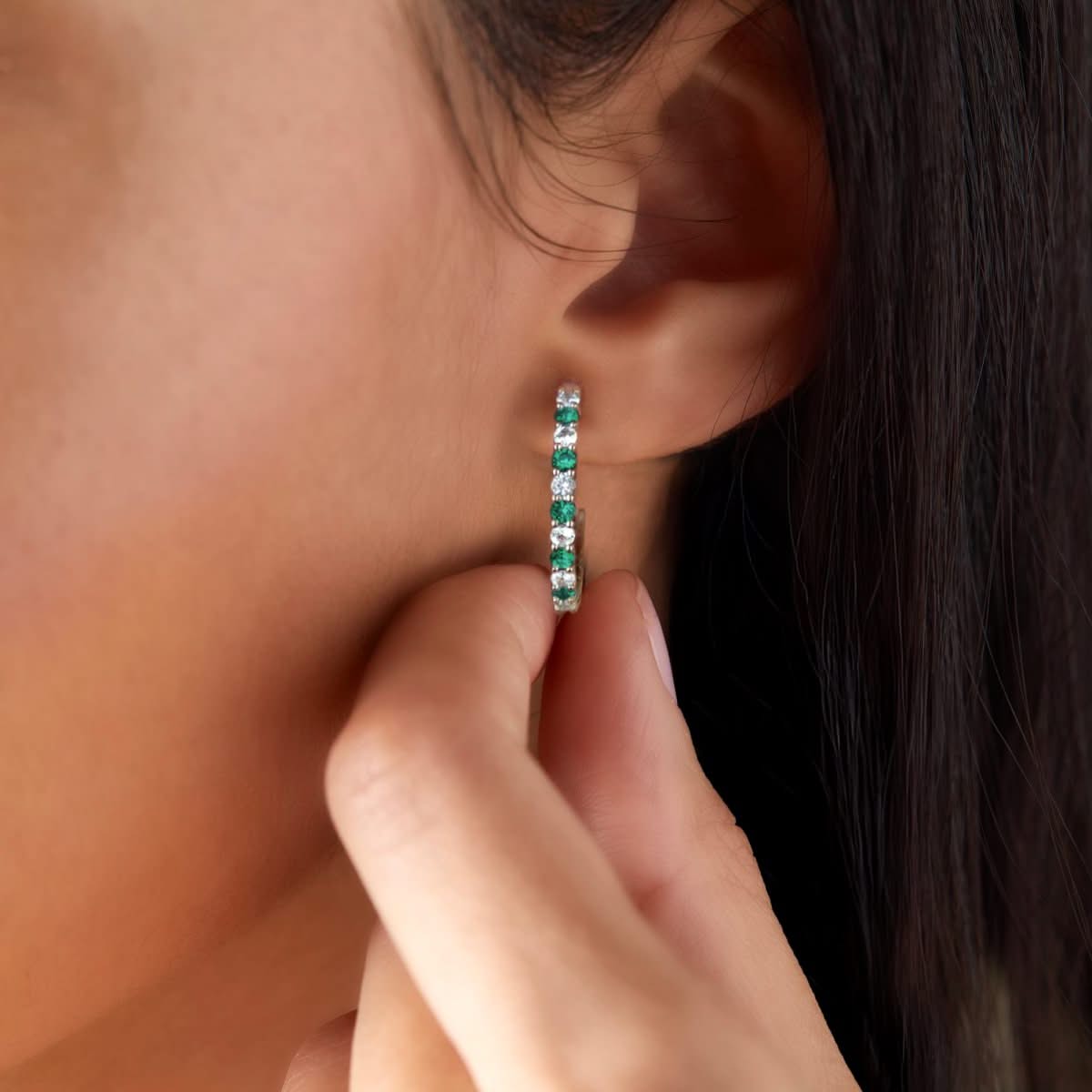 Rosecliff Diamond & Emerald Hoop Earrings in 14k Gold (May)
