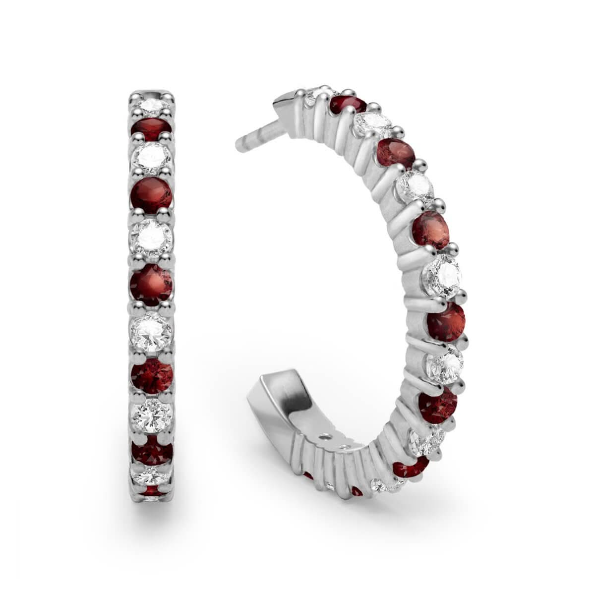 Rosecliff Diamond & Garnet Hoop Earrings in 14k Gold (January)