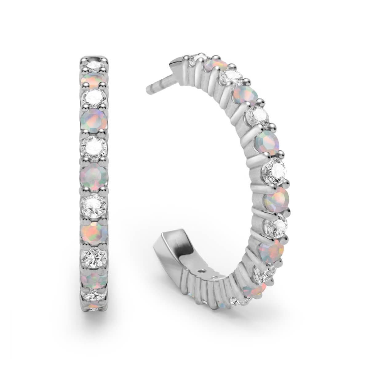 Rosecliff Diamond & Opal Hoop Earrings in 14k Gold (October)