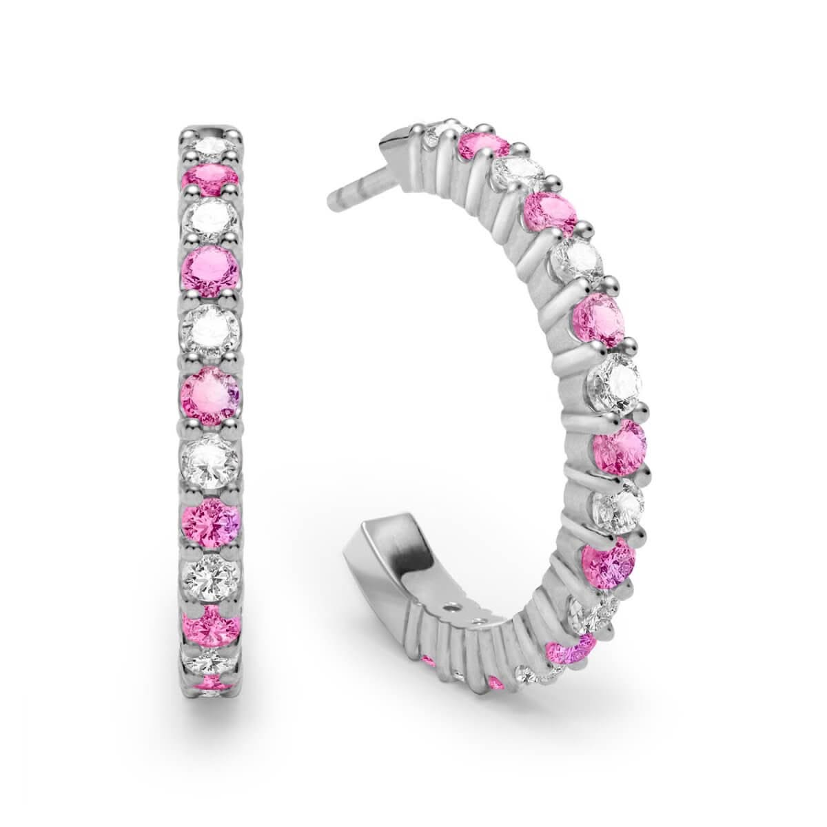 Rosecliff Diamond & Pink Sapphire Hoop Earrings in 14k Gold (October)