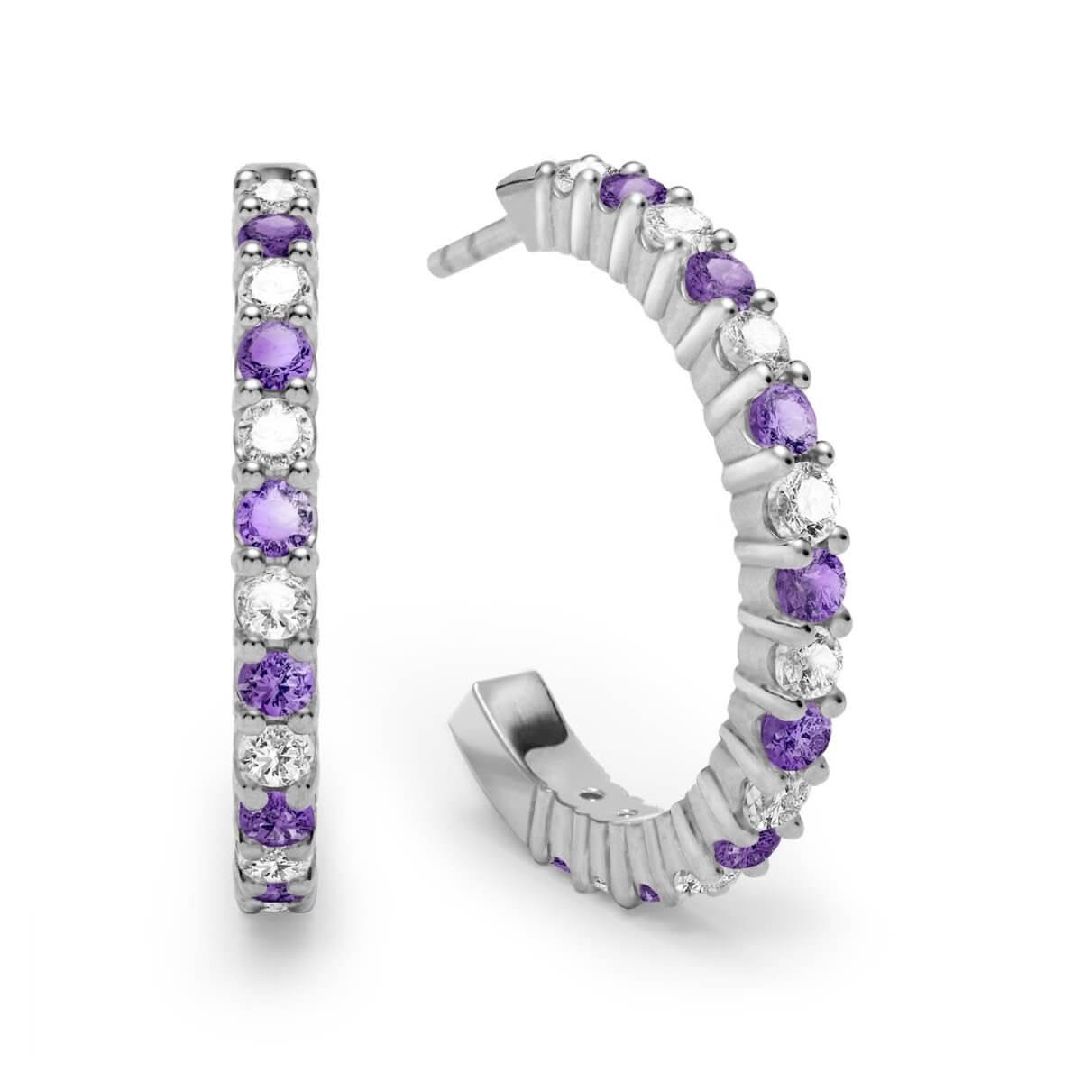 Rosecliff Diamond & Amethyst Hoop Earrings in 14k Gold (February)