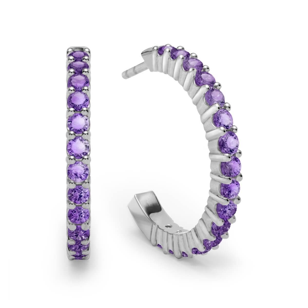 Rosecliff Amethyst Hoop Earrings in 14k Gold (February)