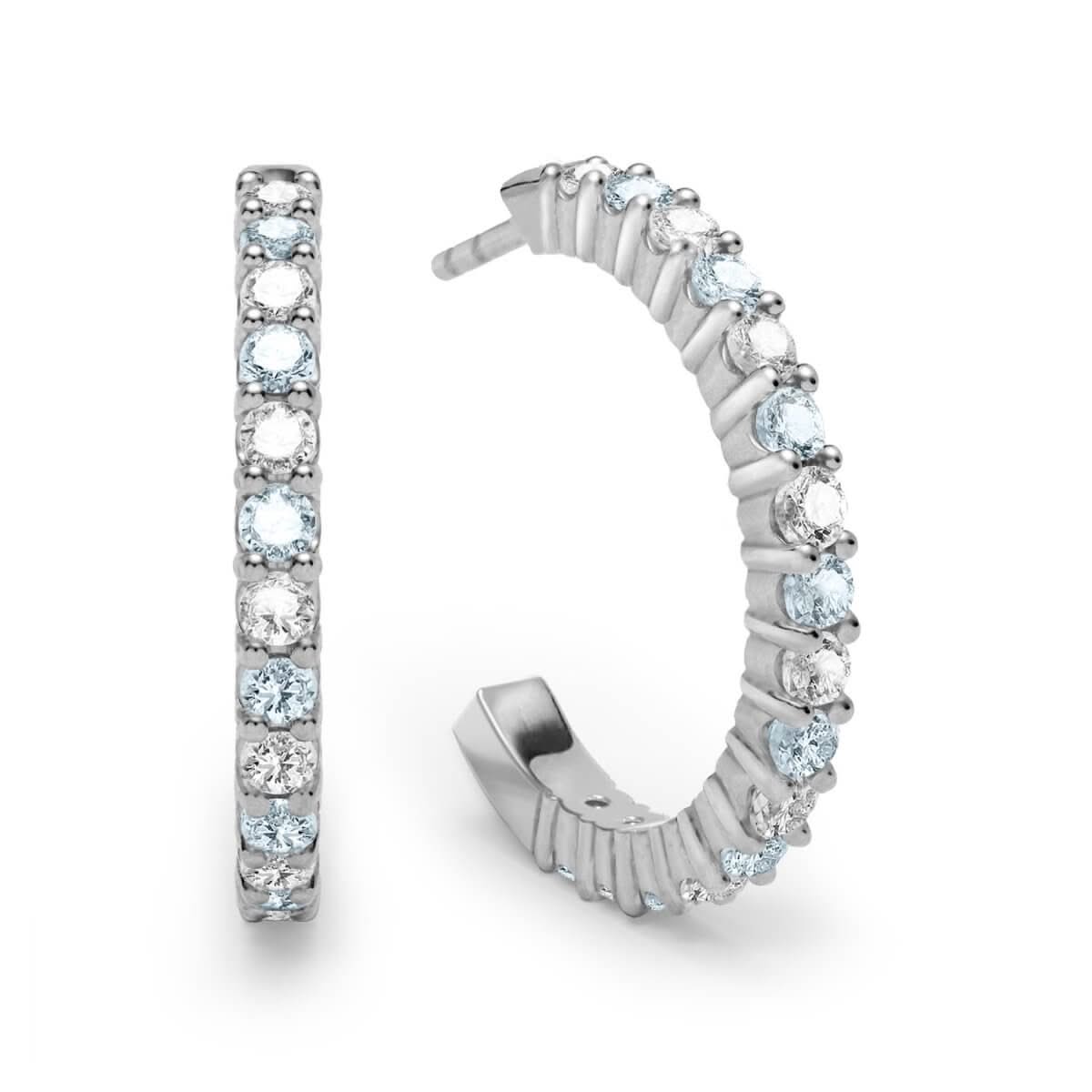 Rosecliff Diamond & Aquamarine Hoop Earrings in 14k Gold (March)