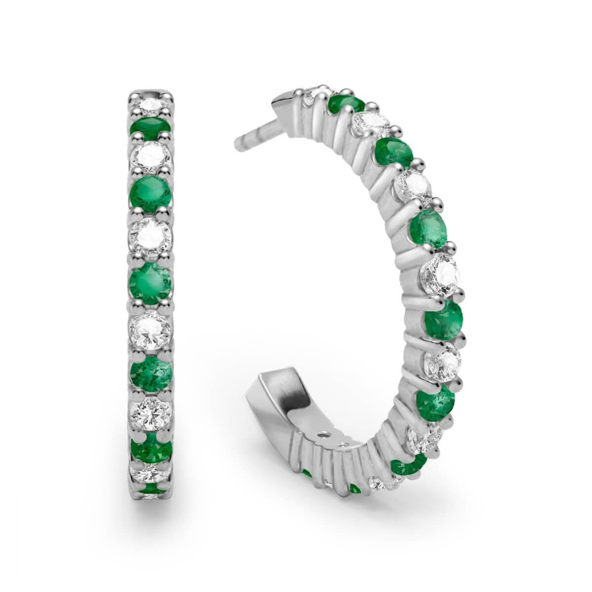 Rosecliff Diamond & Emerald Hoop Earrings in 14k Gold (May)