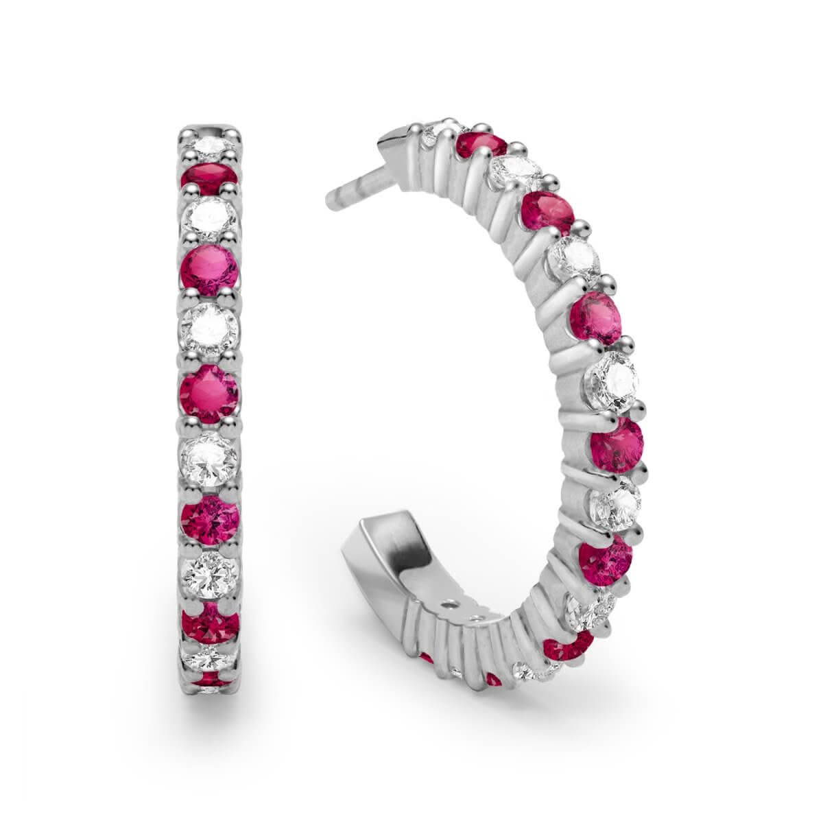 Rosecliff Diamond & Ruby Hoop Earrings in 14k Gold (July)