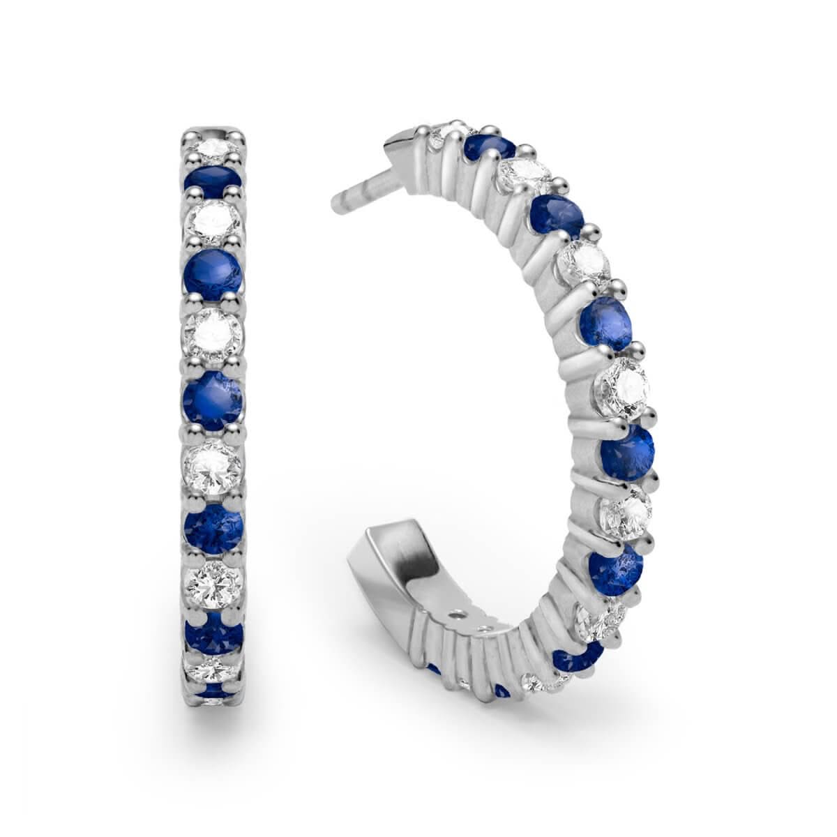 Rosecliff Diamond & Sapphire Hoop Earrings in 14k Gold (September)