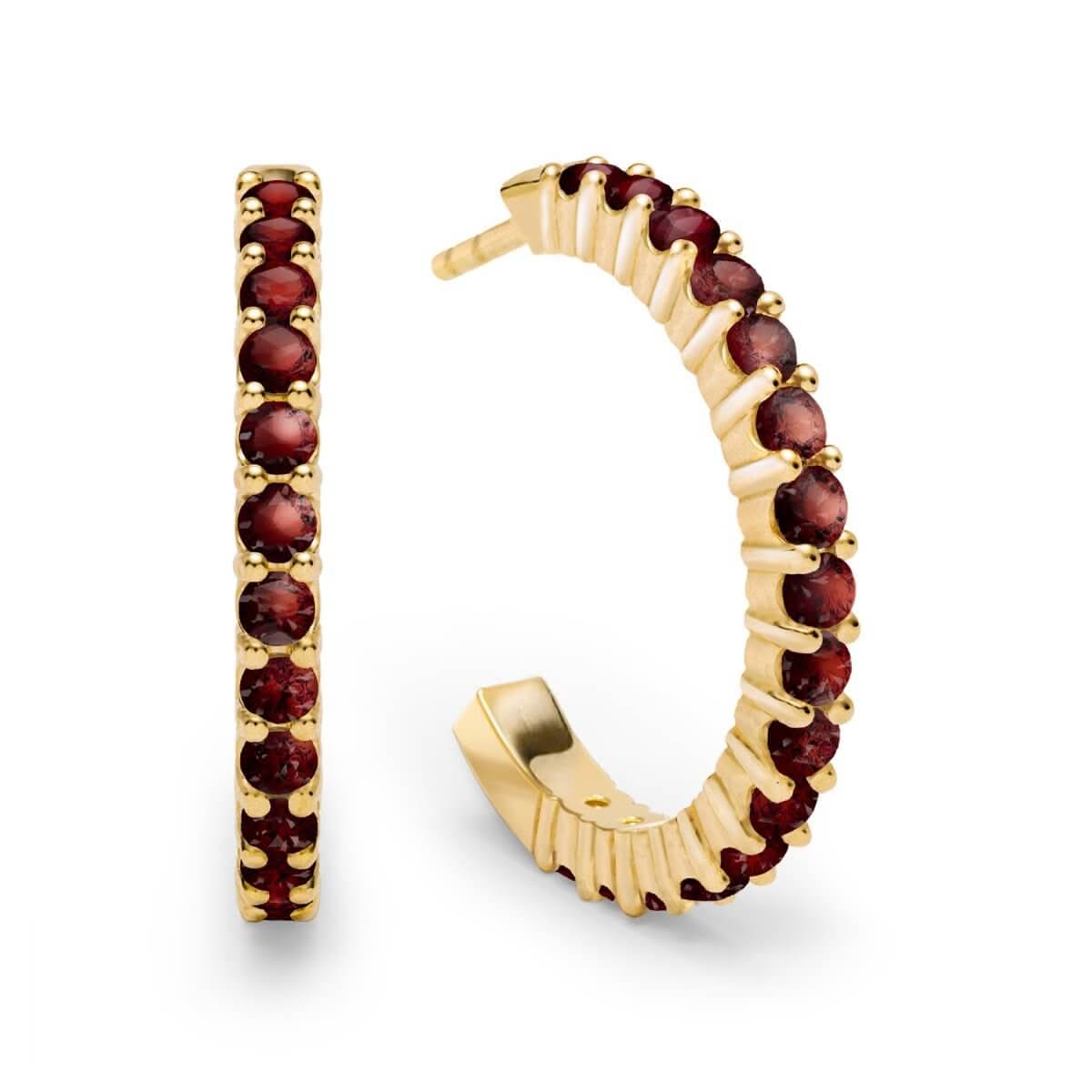 Rosecliff Garnet Hoop Earrings in 14k Gold (January)