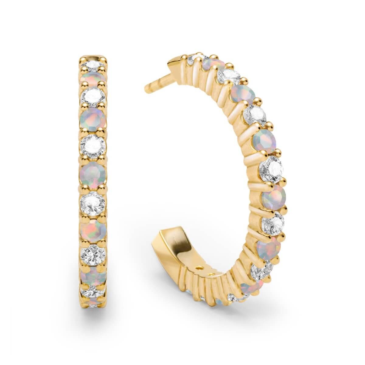 Rosecliff Diamond & Opal Hoop Earrings in 14k Gold (October)