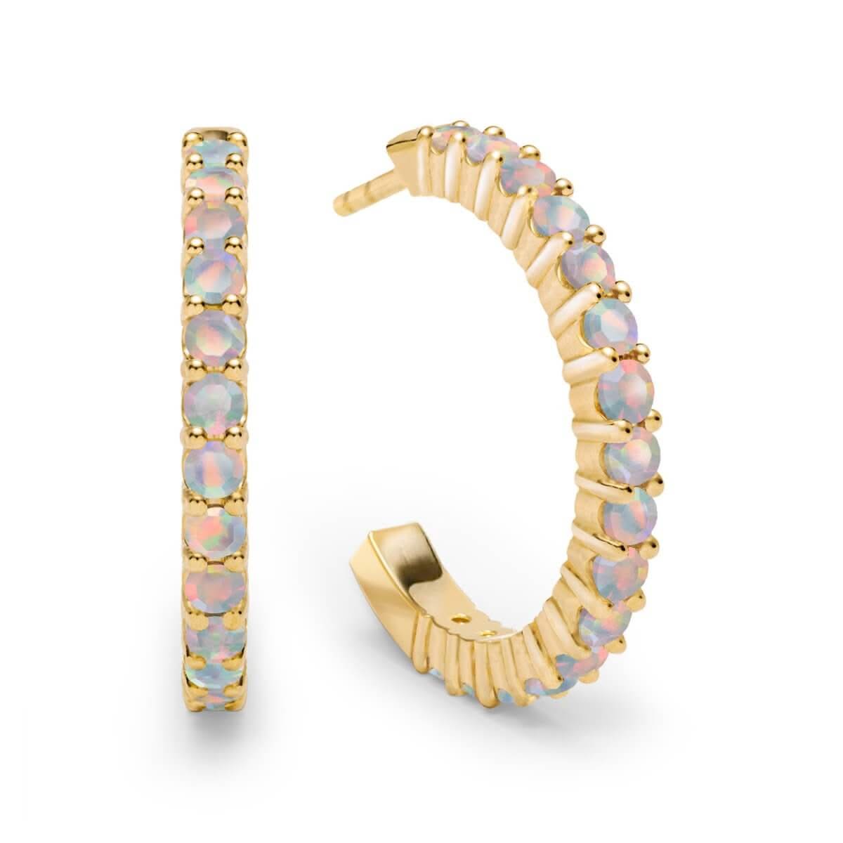 Rosecliff Opal Hoop Earrings in 14k Gold (October)